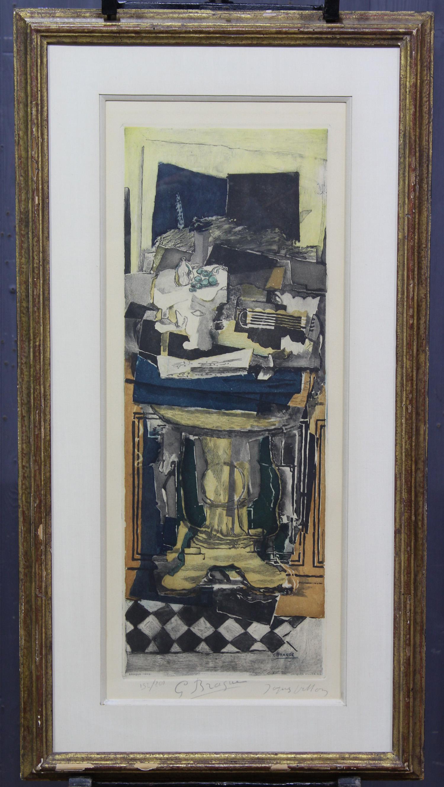 Nature Morte after Braque by Villon & Braque: Nature Morte after Braque by Villon & Braque. Etching and aquatint Still Life Nature Morte after Georges Braque (French, 1872-1963) and done with Jacques Villon (French, 1875-1963), limited edition 13