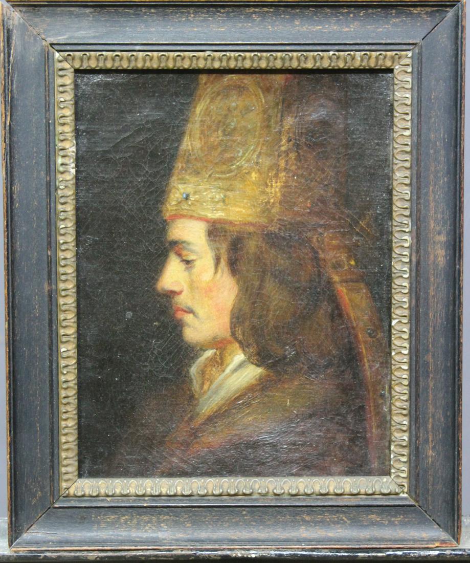 Antique Portrait Painting: Antique Persian Prince Portrait Painting. Size: Frame: 10.5" H x 9" W x 1.5" D; Sight: 8" H x 6.5" W