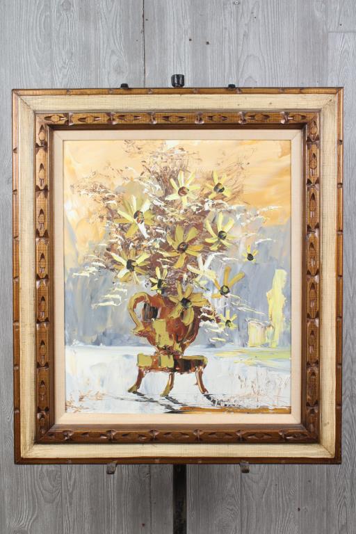 Morris Katz Floral Still Life: Morris Katz Floral Still Life. Size: Framed: 32" H x 28" W x 1.5" D; Sight: 23.5" H x 19.5" W