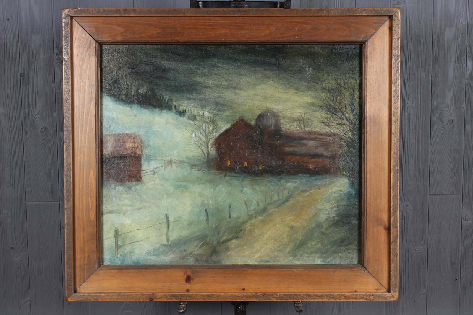 Regional NJ Landscape Painting: Stillwater NJ Landscape Painting. OOC. Signed lower right under frame. Written on back of frame Still Water NJ, Ann Trofimuk. Size: Framed: 28.5" H x 32.5" W x 2" D; Sight: 21.5" H x 25.5" W