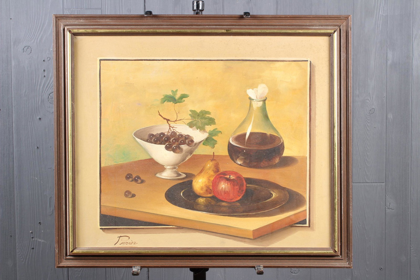 Vintage French Trompe L'oeil Painting: Vintage French Trompe L'oeil Painting. Signed Perrier. Size: Framed: 24" H x 28" W x 1" D; Sight: 19.5" H x 23.5" W