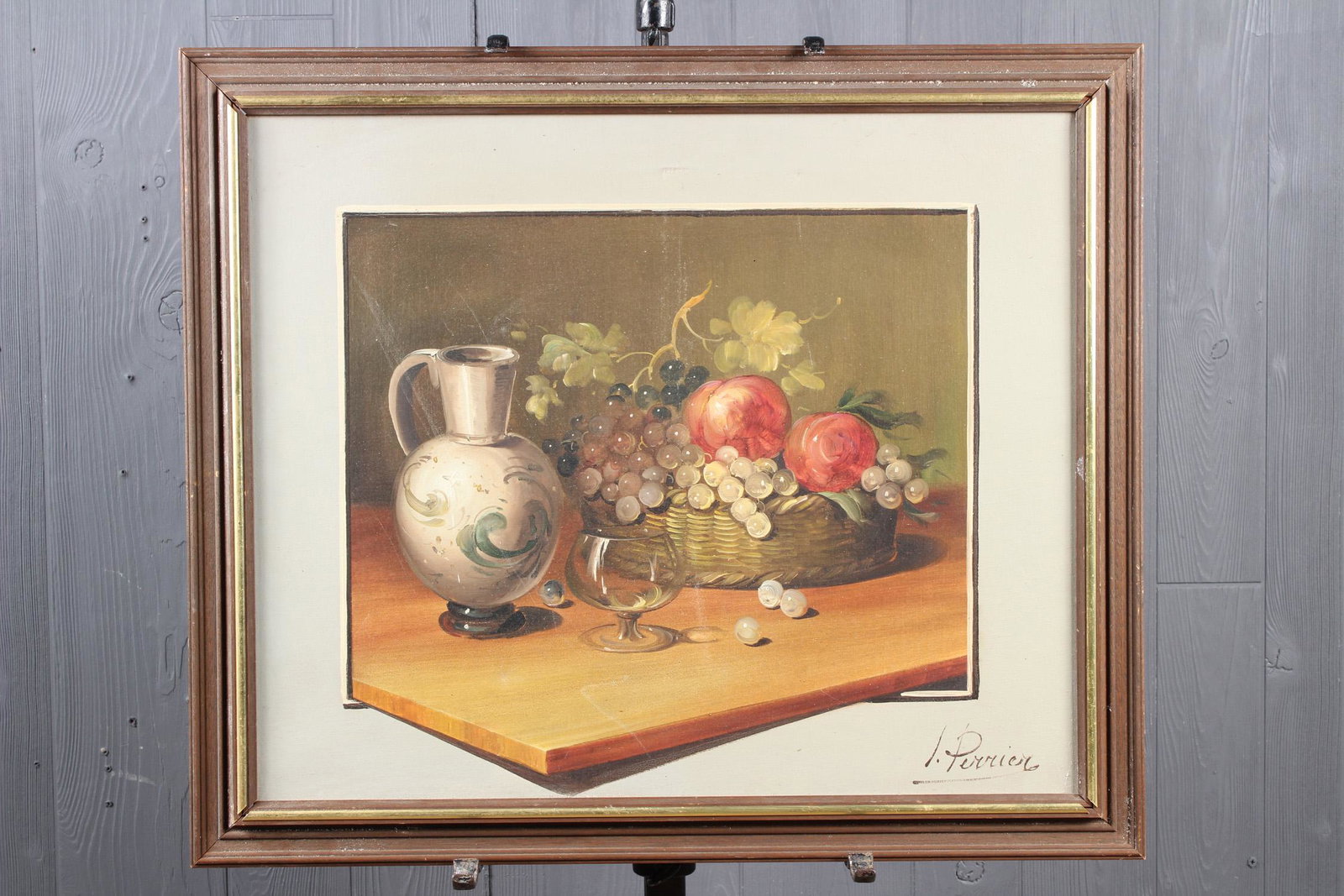 French Trompe L'oeil Painting: French Trompe L'oeil Painting. Signed Perrier. Size: Framed: 24" H x 28" W x 1" D; Sight: 19.5" H x 23.5" W