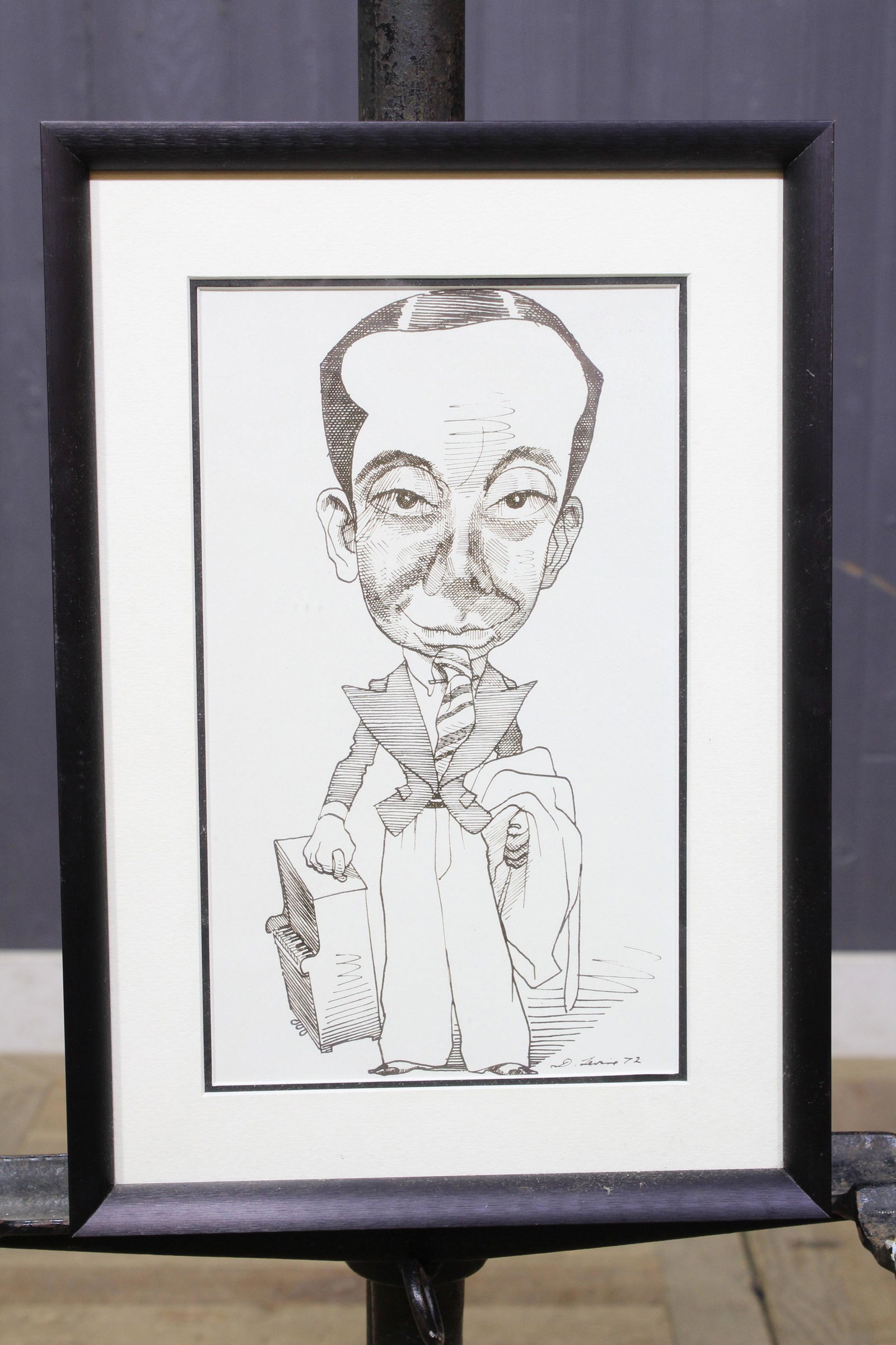 David Levine Caricature: David Levine Caricature. Ink (biro) on paper. FUG Size: frame 13" x 9" sight 9" x 5.5"