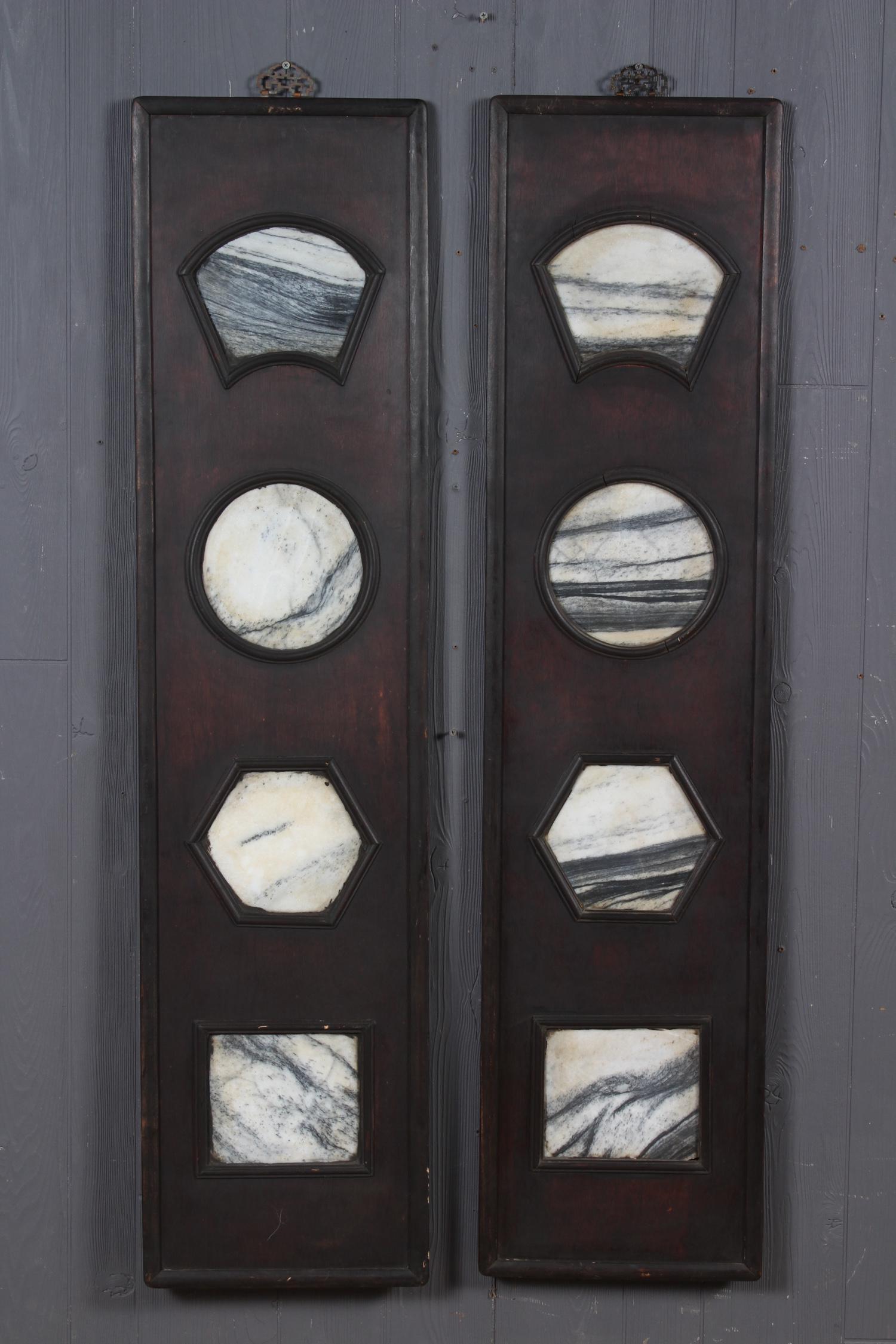 Pair Chinese Dali Marble Dream Stone Plaques: Pair Chinese Dali Marble Dream Stone Plaques, each having 4 shapes. Size: 53.5" H x 12.5" W x 1" D