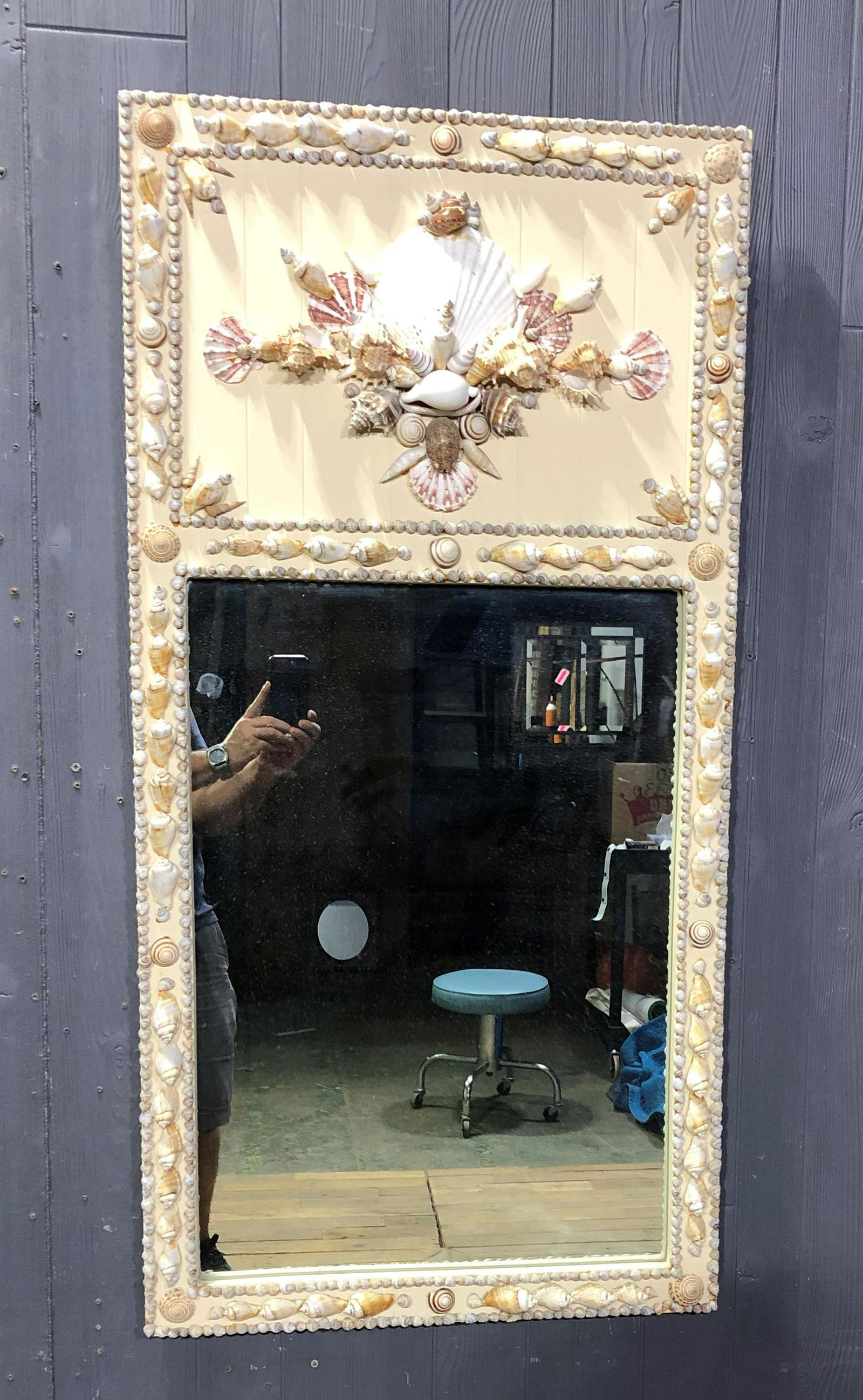 Shell Encrusted Trumeau Panel Mirror: Shell Encrusted Trumeau Panel Mirror. Size: 48" x 24"