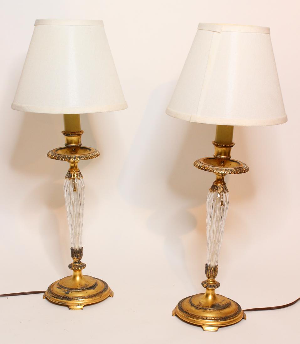 Pair of Pairpoint Cut Glass Table Lamps: Pair of Pairpoint Cut Glass Table Lamps, cut glass and gilt quadruple plated, marked on base Pairpoint C6155. Size: 23.5" H x 9" W x 9" D ***Please Note: This is an on-site online auction with specifi