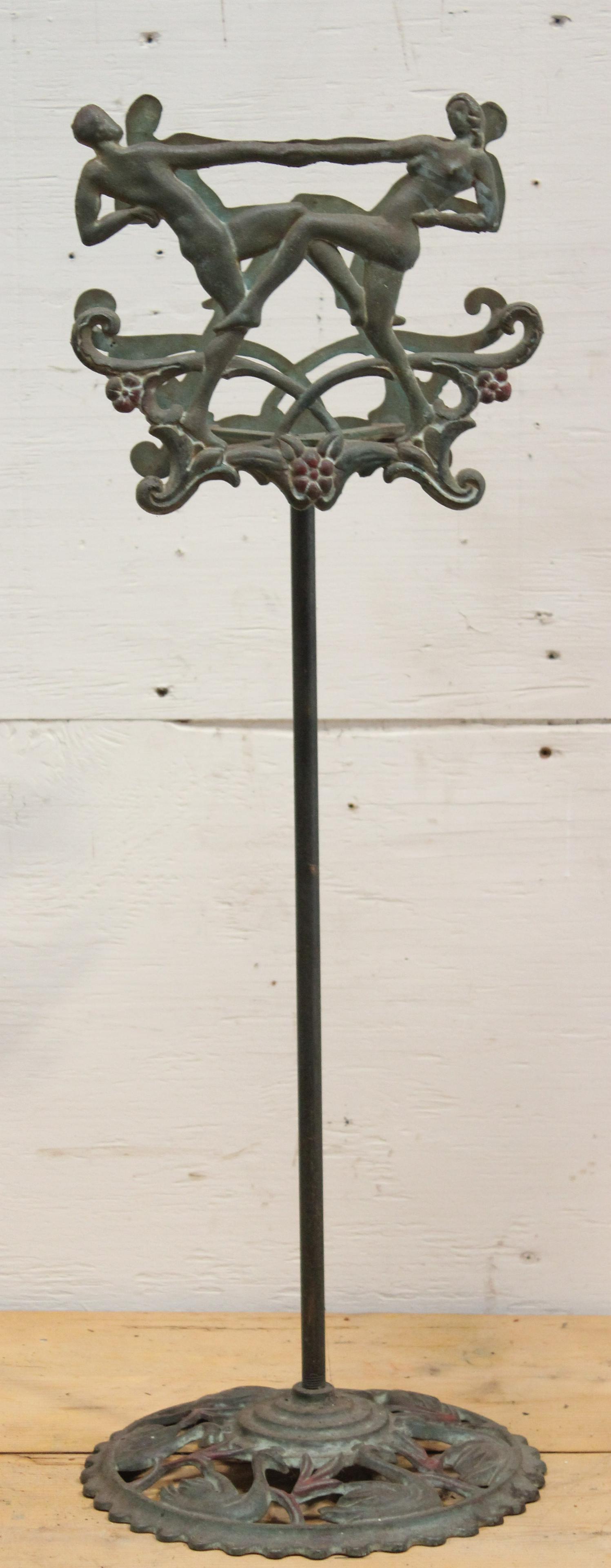Art Deco Cast Iron Fish Bowl Stand: Art Deco cast iron Fish Bowl stand. Size: 29.75"H x 10" dia. base. ***Please Note: This is an on-site online auction with specific Pick up terms and conditions. Pick up day is scheduled for 8/29 in Fr