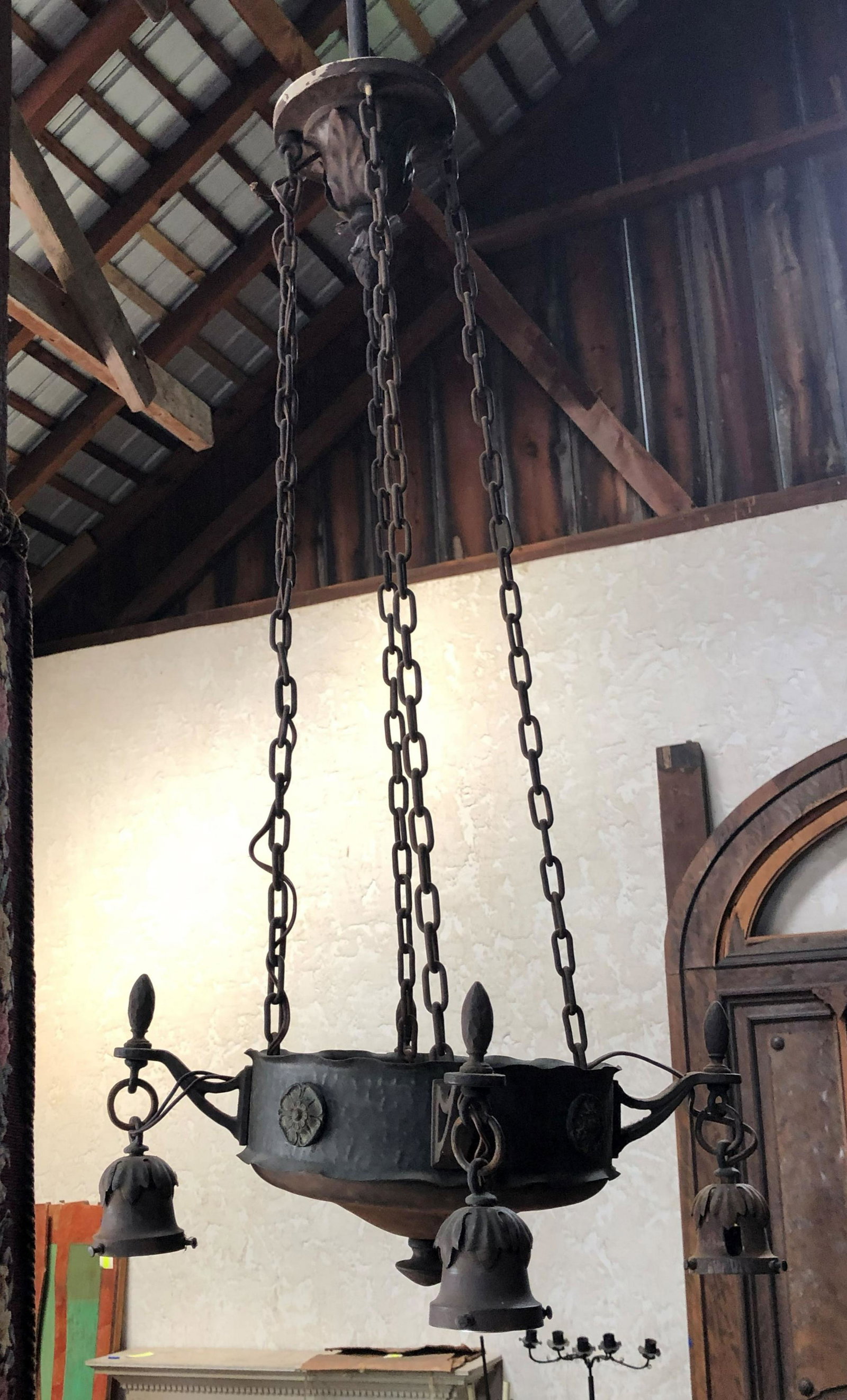 Arts & Crafts Style Hammered Metal Ceiling Light: Arts & Crafts Style Hammered Metal Ceiling Light Fixture. Size: 37" H x 19" diameter ***Please Note: This is an on-site online auction with specific Pick up terms and conditions. Pick up day is schedu