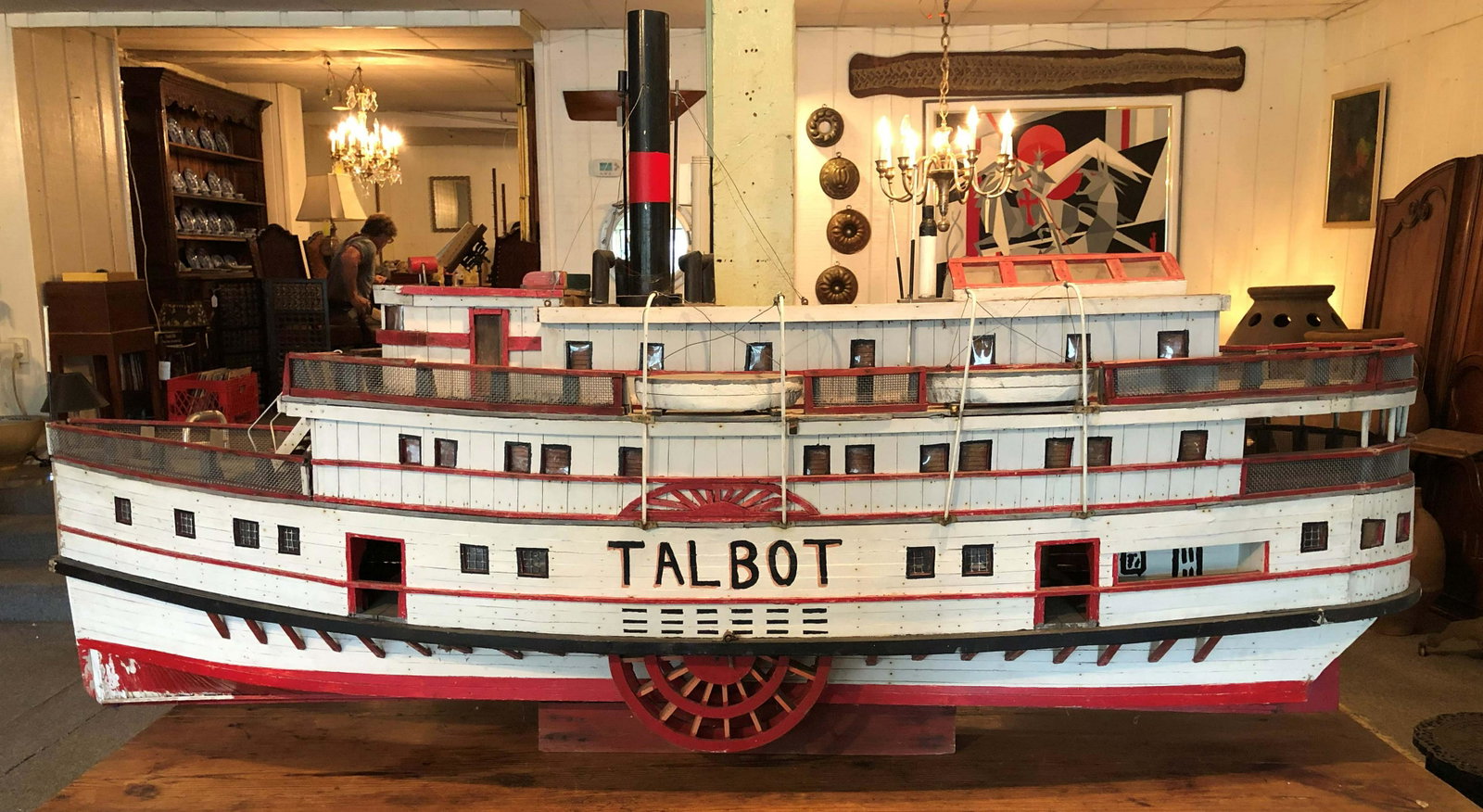 Museum Scale Model Steam Paddle Boat: Museum Scale Model Steam Paddle Boat. Named Talbot. Size: 41" x 80" x 26 ***Please Note: This is an on-site online auction with specific Pick up terms and conditions. Pick up day is scheduled for 8/29