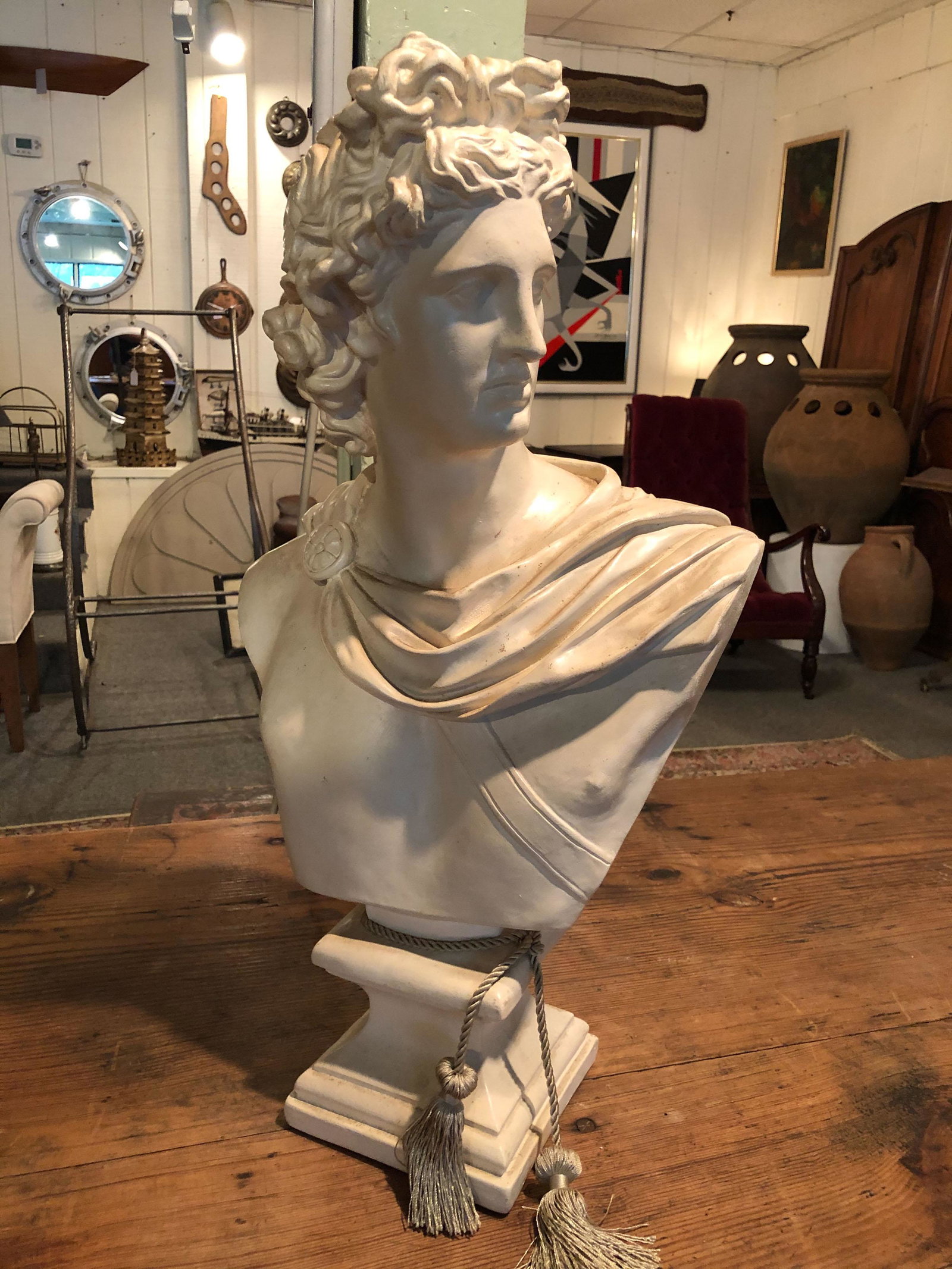 Neoclassical Chalkware Portrait Bust: Neoclassical Chalkware Portrait Bust. After the antique. Size: 24.25" x 13" x 8" ***Please Note: This is an on-site online auction with specific Pick up terms and conditions. Pick up day is scheduled 