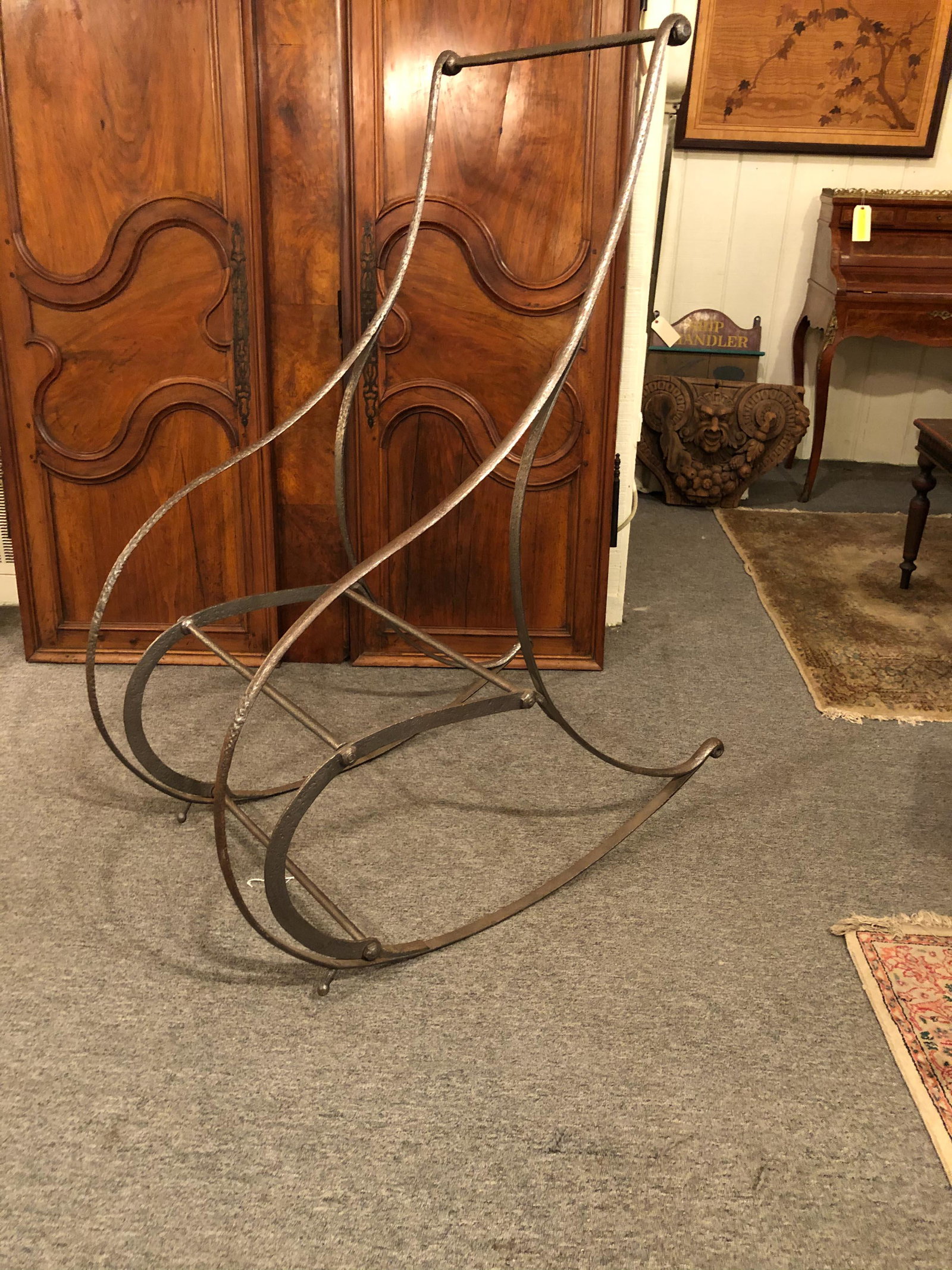 Antique RW Winfield Style Iron Rocking Chair Frame: Antique RW Winfield Style Iron Rocking Chair Frame. Size: 51" x 22" x 36" ***Please Note: This is an on-site online auction with specific Pick up terms and conditions. Pick up day is scheduled for 8/2