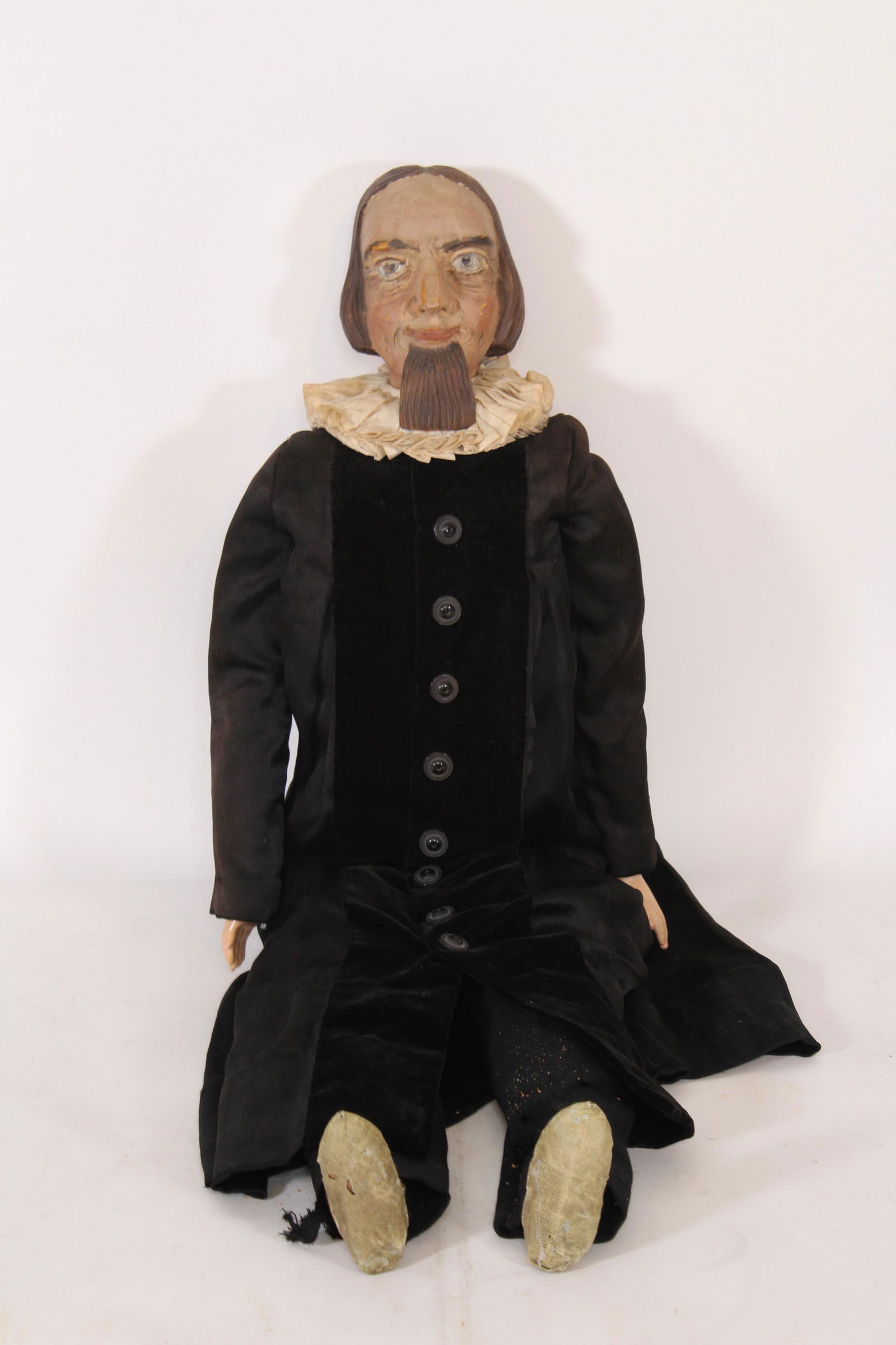 Composition, Wood and Cloth "Shakespeare" Doll: Composition and Cloth "Shakespeare" Doll. Intaglio eyes and cloth body ***Please Note: This is an on-site online auction with specific Pick up terms and conditions. Pick up day is scheduled for 8/29 i