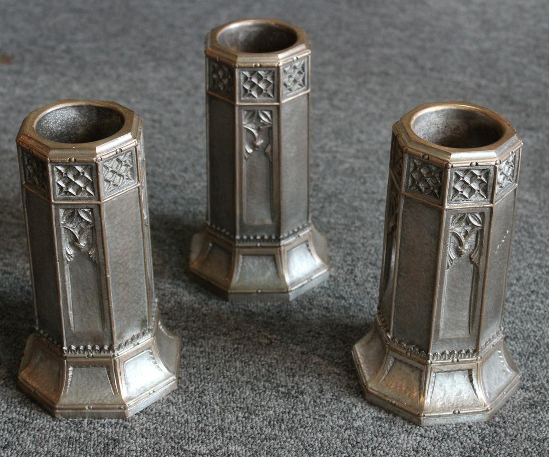 Lot of Three Bronze Gothic Style Urns: A lot of three bronze Gothic style urns of Tiffany quality with excellent detail and weight. Size: 7.5"H x 4"W ***Please Note: This is an on-site online auction with specific Pick up terms and conditi