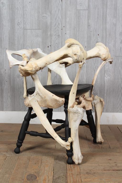 Studio Made Bone Ossuary Armchair: Ossuary Bone Arm Chair. Artisan assembled chair made with naturally collected bones. Size: 30" H x 25" W x 23" D