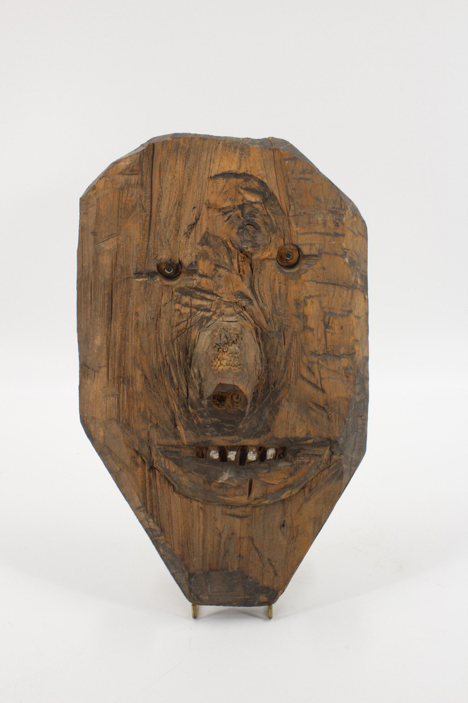 Folk Art Carved Wood Mask: Folk Art Carved Wood Mask. Reminiscent Of A Himalayan Wood Spirit Mask. Unknown Artist. Size: 13" X 8" X 3.5"