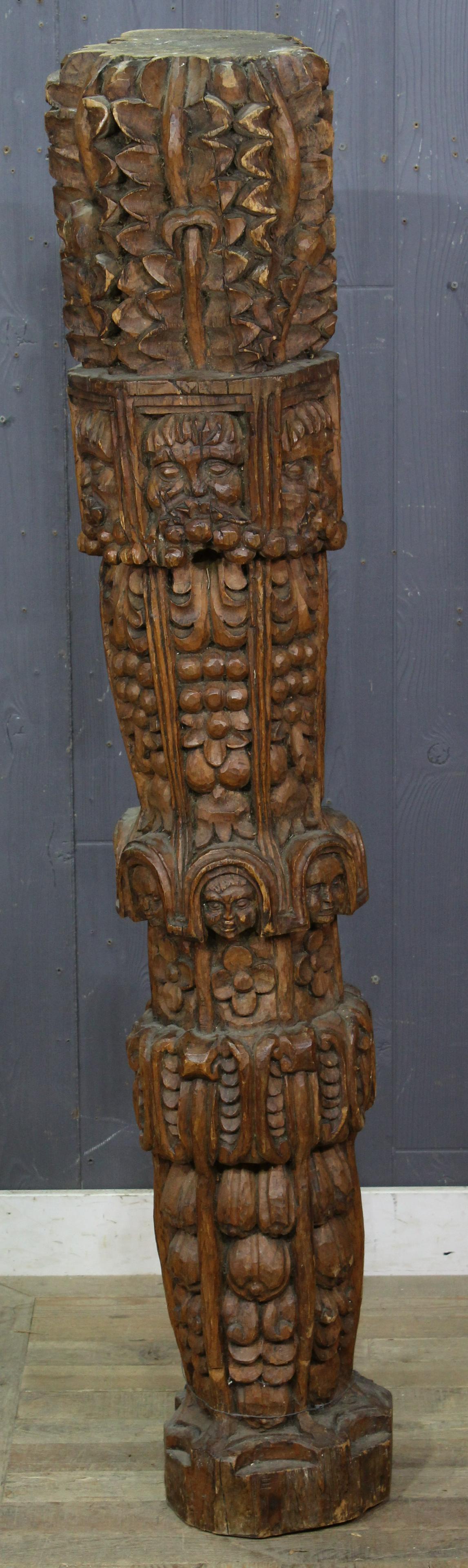 Folk Art Carved Timber Column: Folk Art Carved Timber Column. Perhaps Baltic. Size: 61" H X 11.5" W X 10.5" D