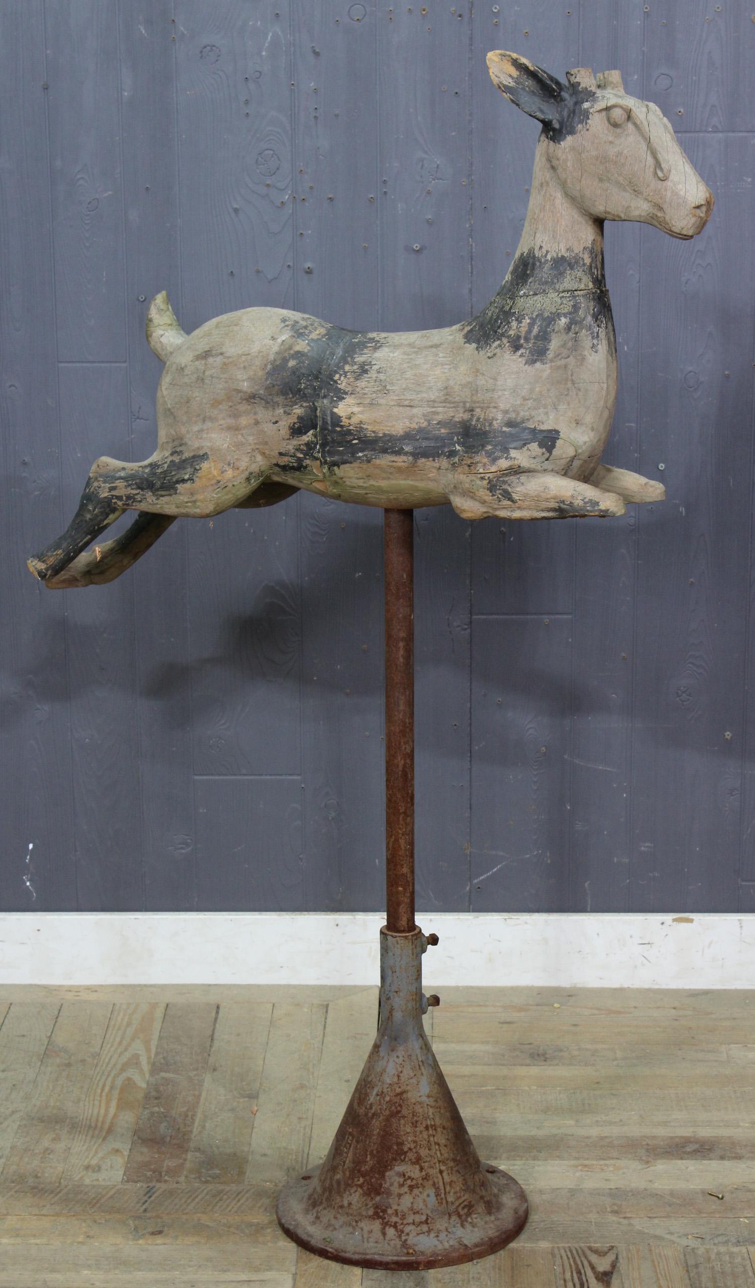 Carved Wood Carousel Prancer: Carved Wood Carousel Prancer. Associated stand. Size: 54.5" H X 11" W X 34.5" D
