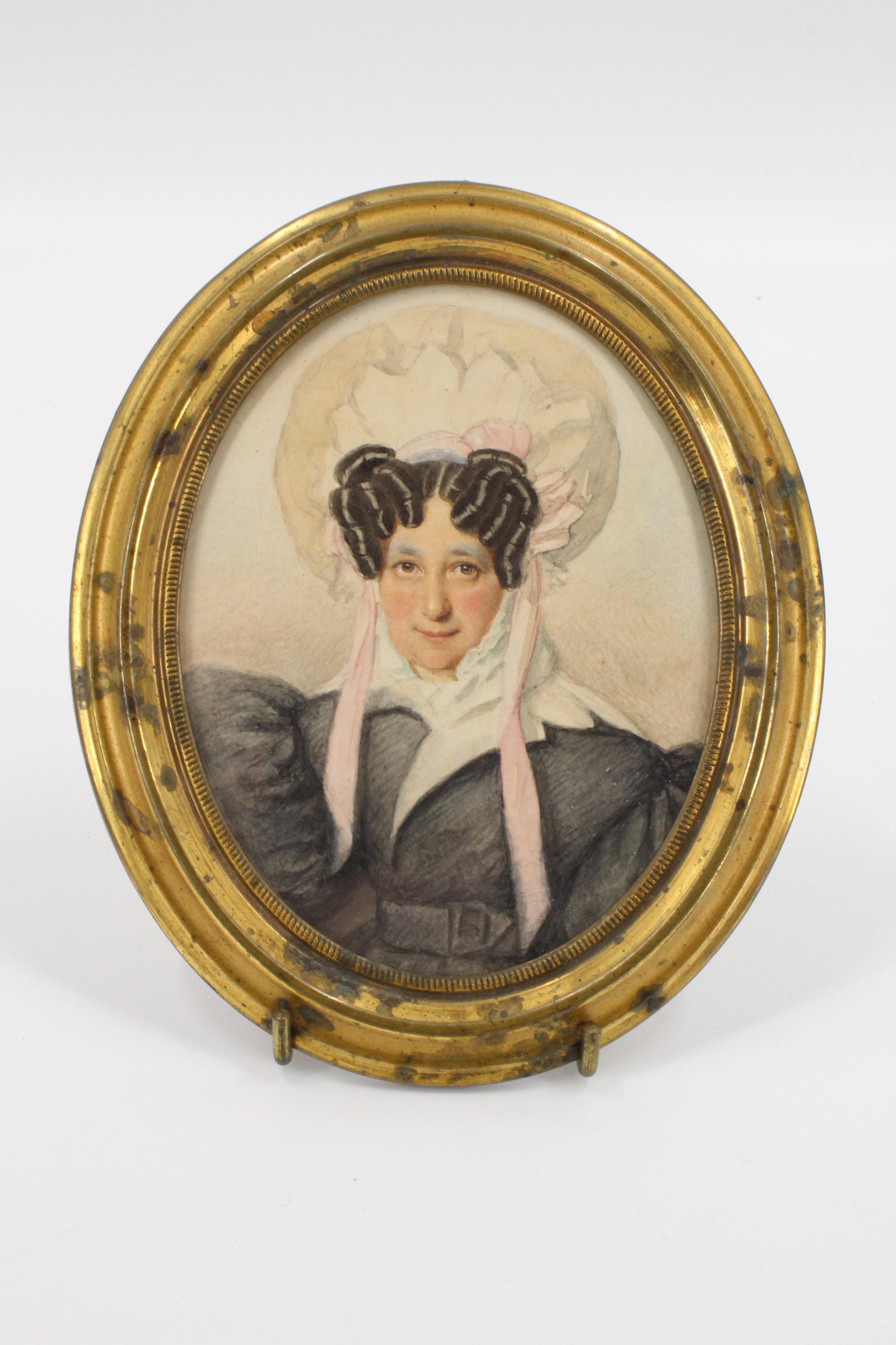 Early 19th C Watercolor Portrait: Early 19th C Portrait. Watercolor. Size: 6" x 5" frame