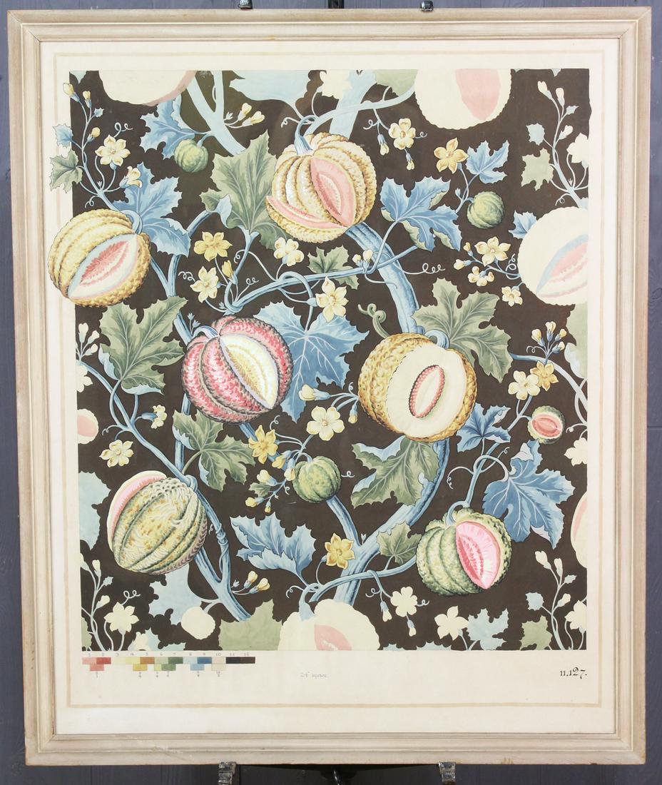 Botanical Melons Color Production Plate: Botanical Melons Color Production Plate. Upholstery or wallpaper design. Size: Frame: 39" H X 32" W X 1.5" D; Sight: 36" H X 29" W