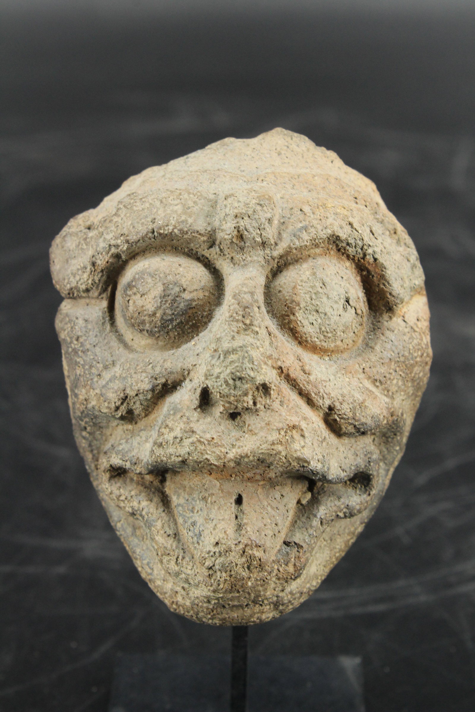 pre-Columbian Olmec Mask: pre-Columbian Olmec Mask. Size: 5"H x 2.5"D x 2'W