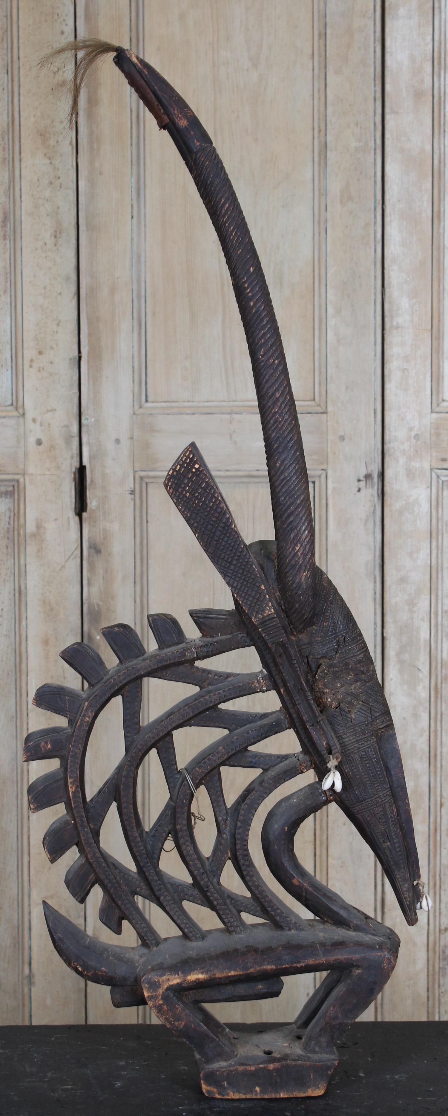 Bamana Chiwara Mali: Bamana Chiwara Mali. Carved wood. Size: 42" H x 17" W x 4" D