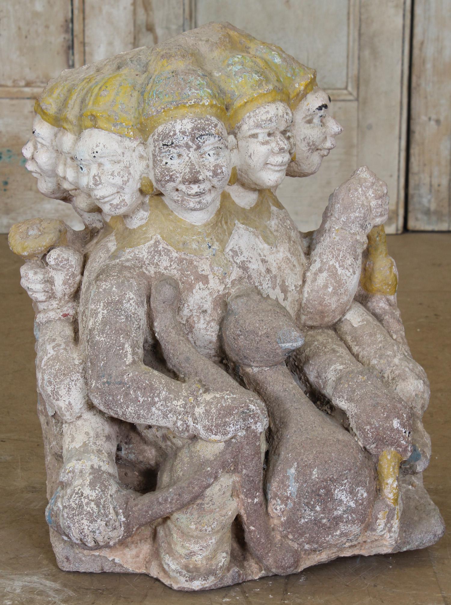 Carved Stone Kartikeya or Murugan Temple Stele: Carved Stone Kartikeya or Murugan Temple Stele. India. Painted sandstone. Size: 20" H x 16" W x 10.5" D