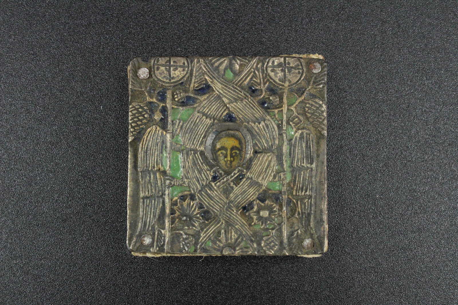 Ethiopian Coptic Icon: Ethiopian Coptic Icon. Metal clad. Size: 1 3/4"H x 1 3/4"W x .5"D