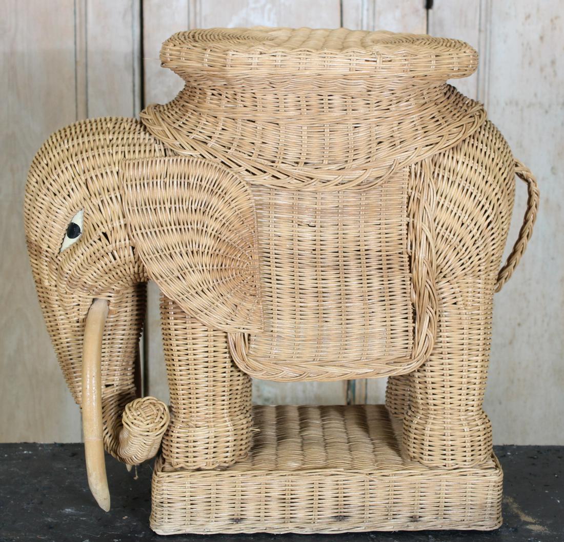 Figural Wicker Elephant Plant Stand: Wicker Elephant Plant Stand. Size: 20" H x 21" W x 9.5" D