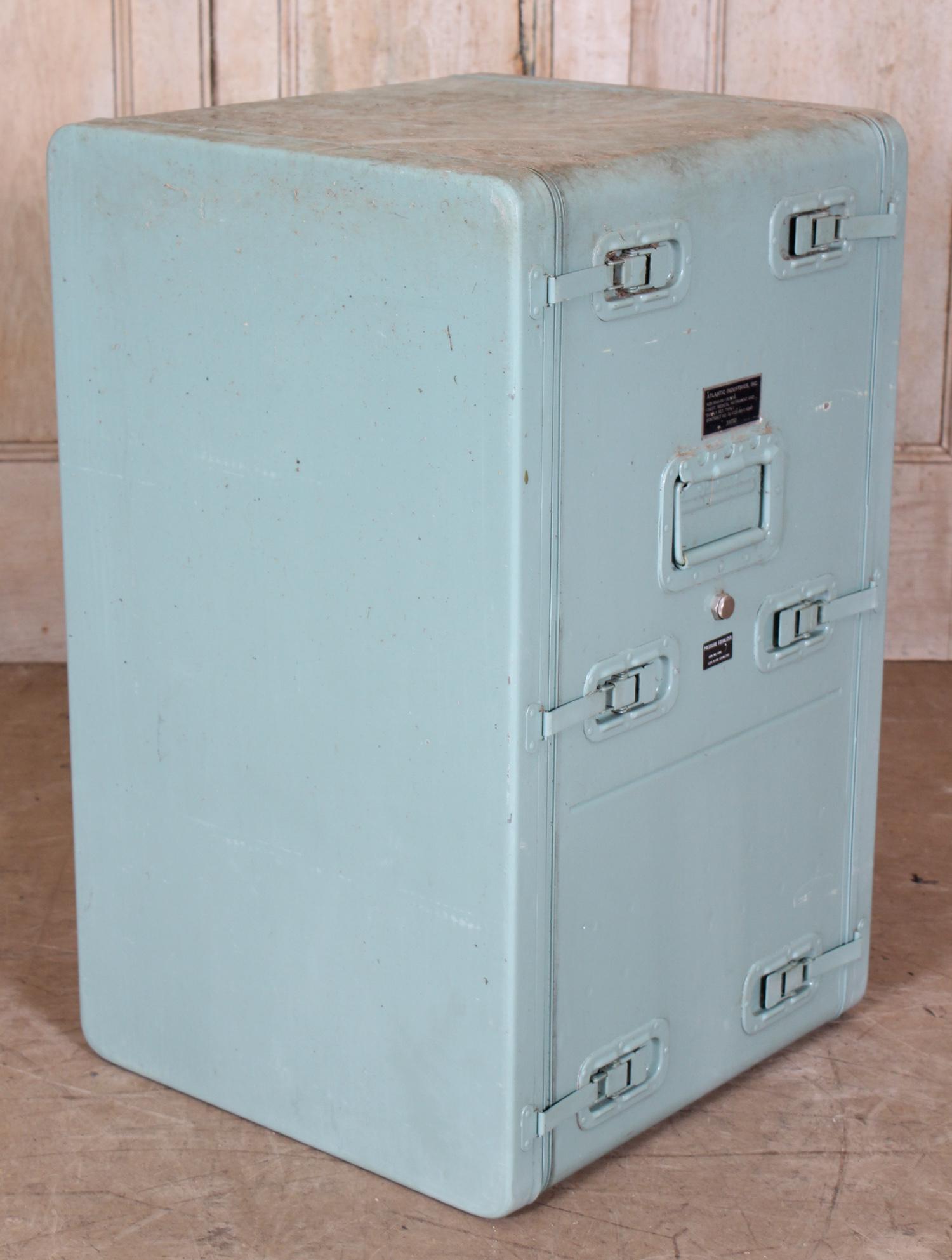 Compact Military Medical Instrument & Supply Desk: Compact Military Medical Instrument & Supply Desk, marked Atlantic Industries, Inc. NSN 6545-00-118-6248, Chest, Medical Instrument and Supply Set, Type 1. Contract No. DLA 120-90-C-6007. 55732. Size: