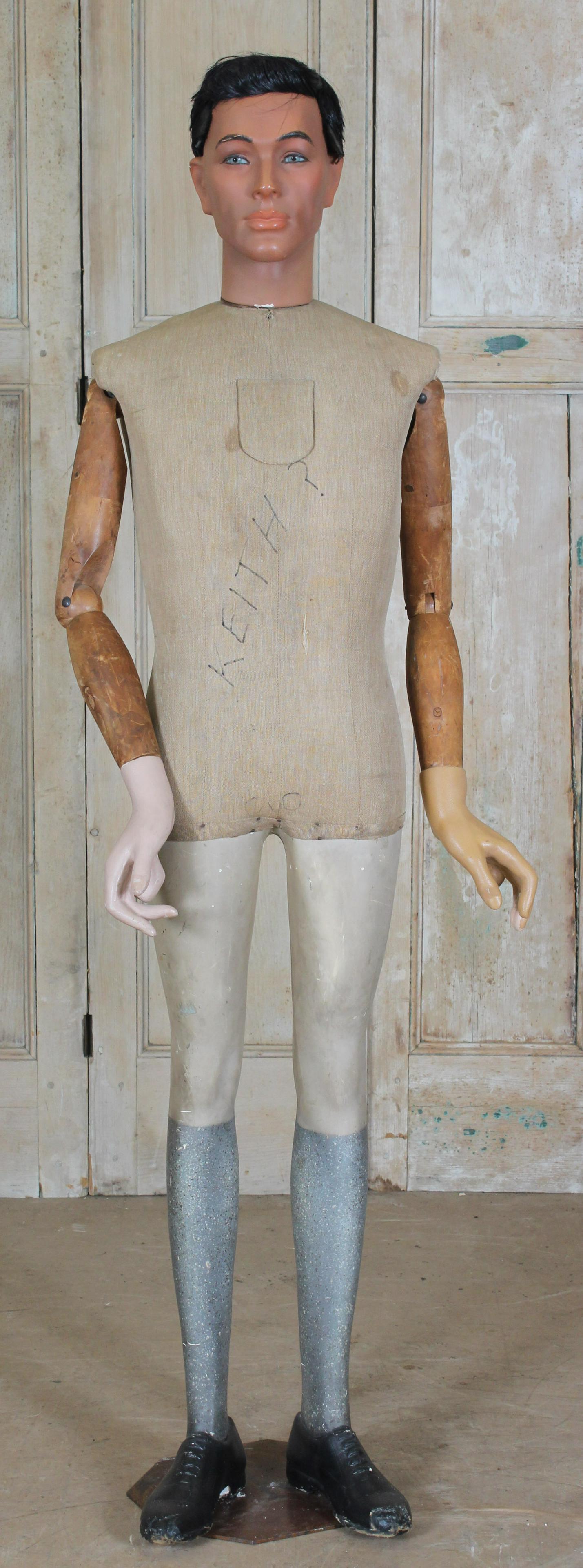 Composition and Wood Articulated Store Mannequin: Composition and Wood Articulated Mannequin. Size: 71.5" H x 23.5" W x 14" D