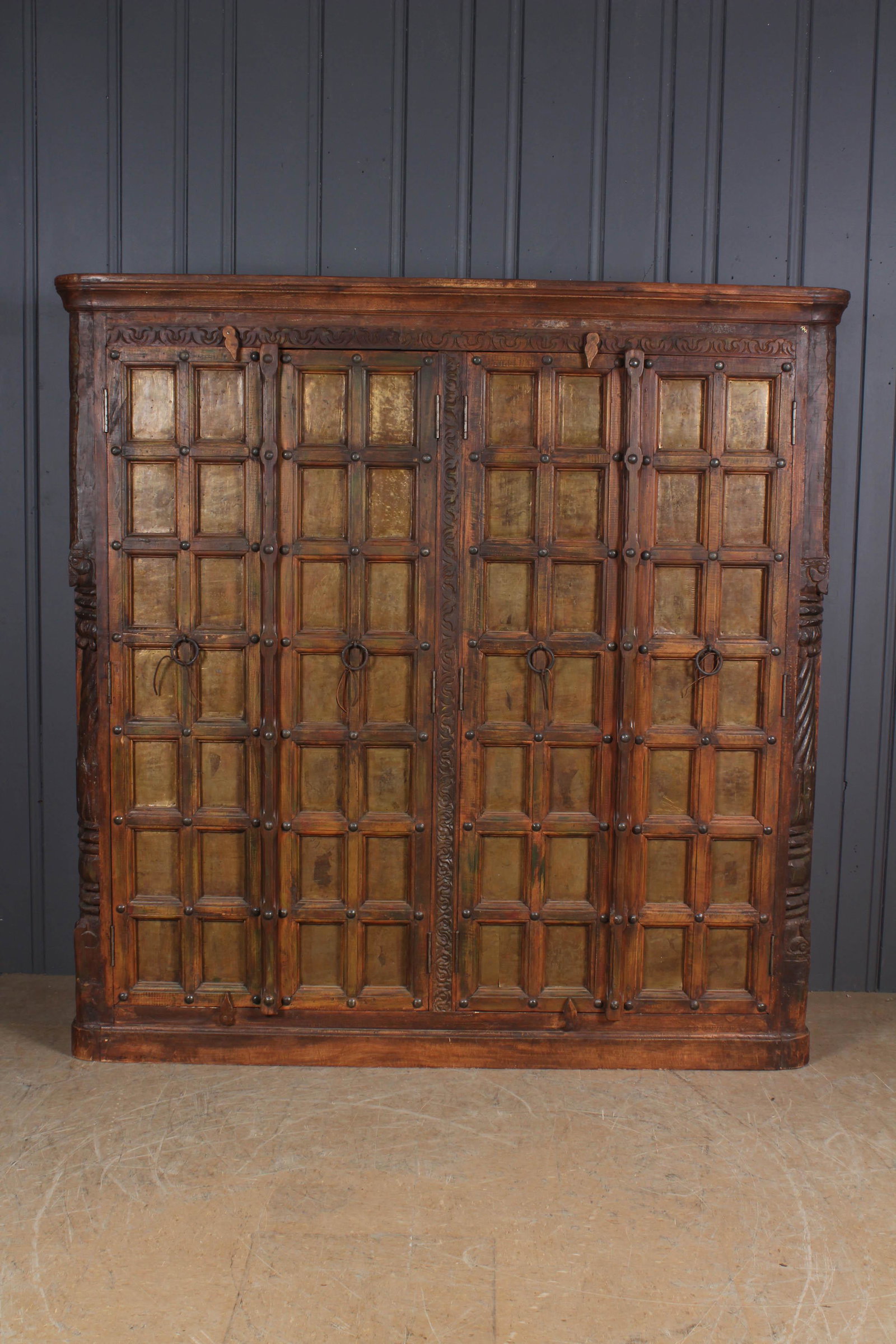 Anglo-Indian Carved Wood Armoire: Anglo-Indian Carved Wood Armoire. Size: 76" H x 75.5" W x 18" D