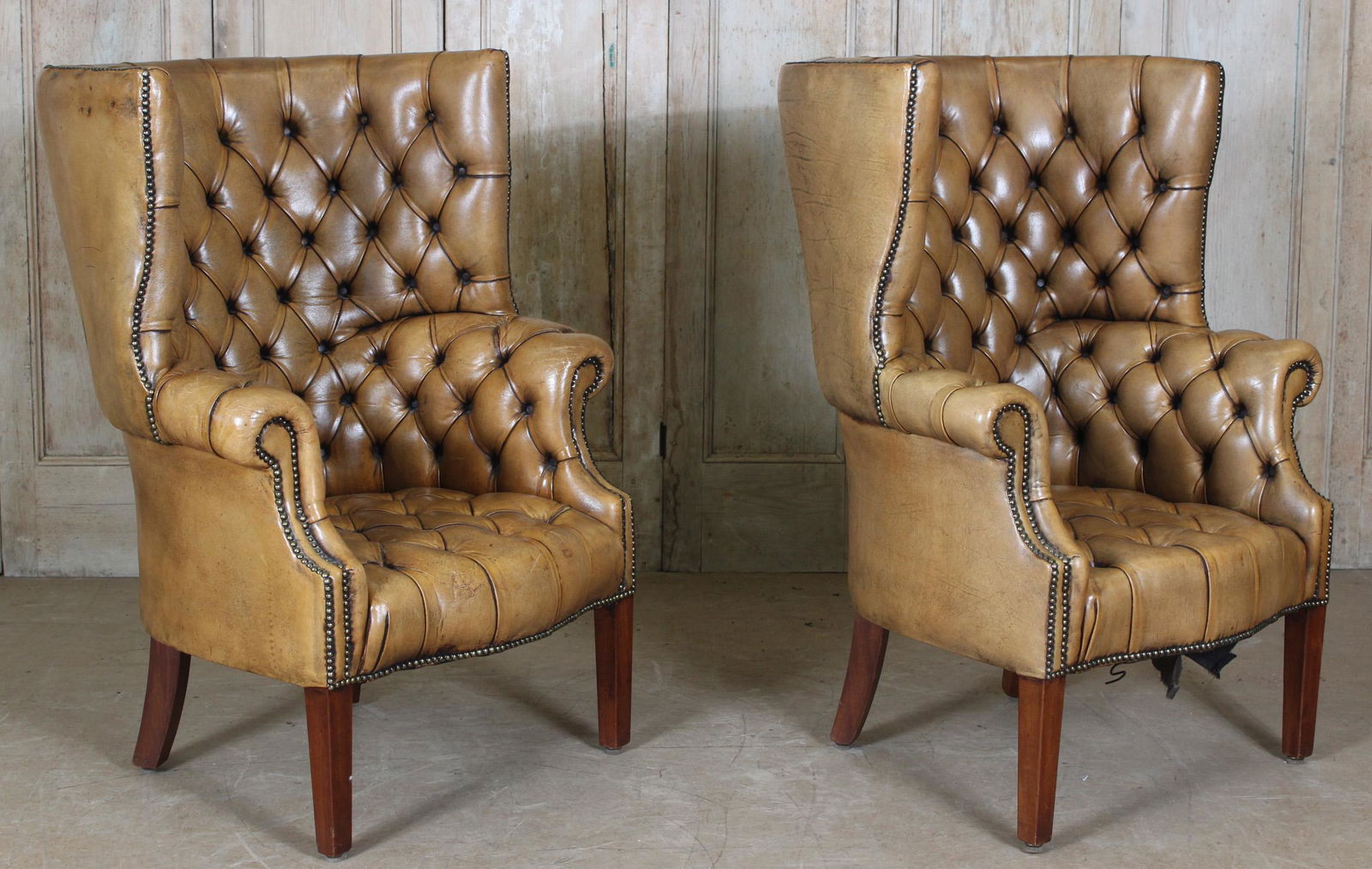 Pair Leather Wing Chairs (1 of 4)