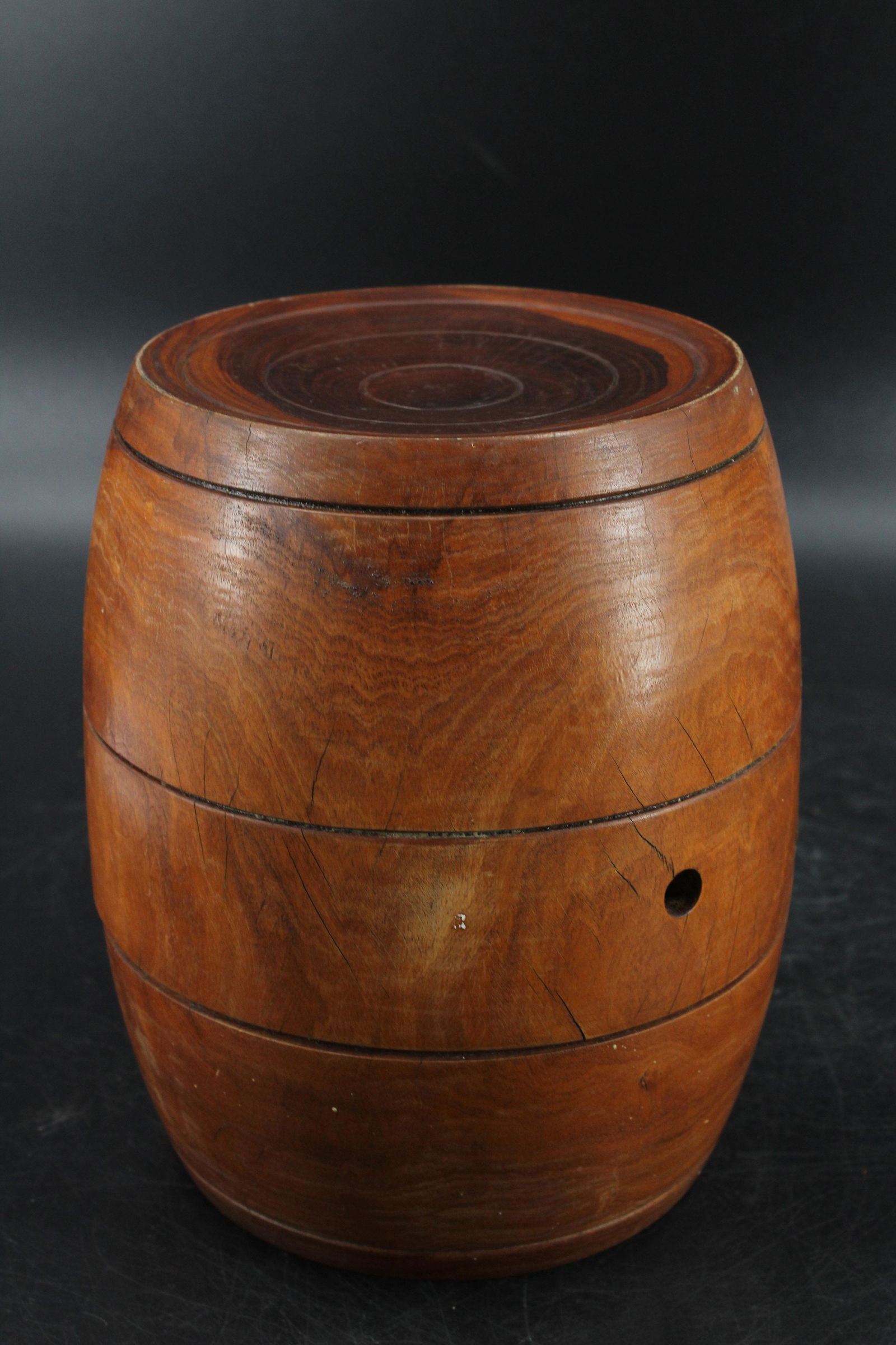 English Lignum Vitae Carved Barrel Form Box (1 of 5)