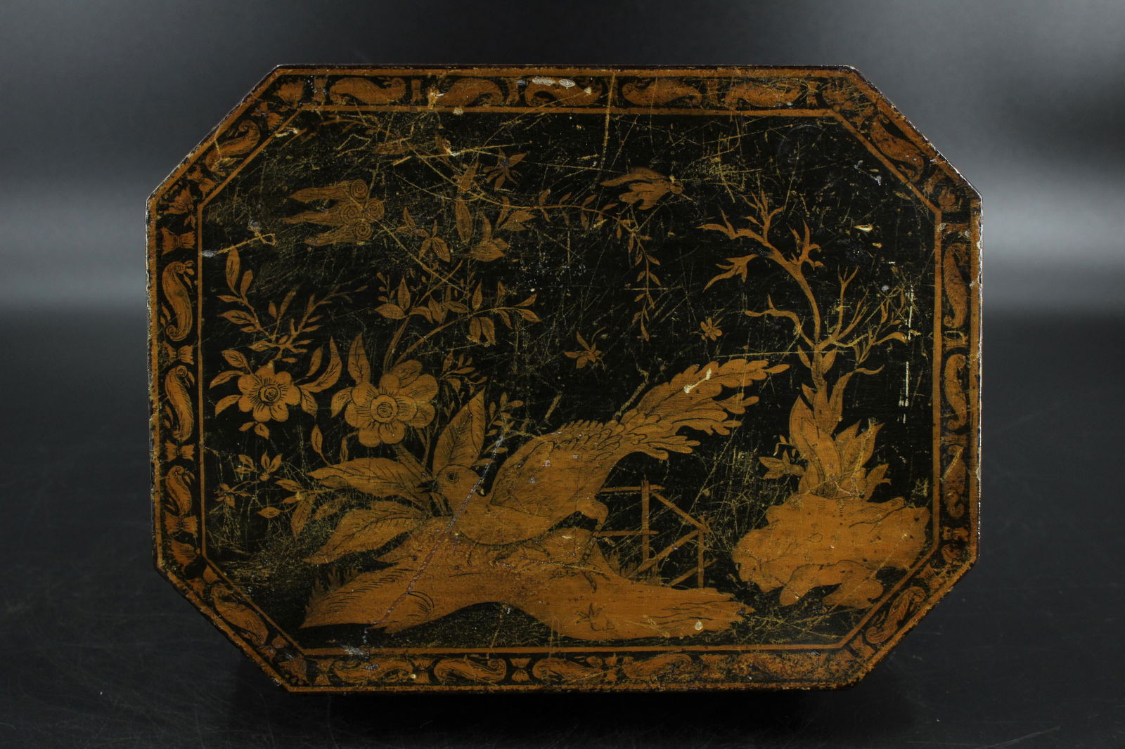 19th C English Penwork Decorated Octagonal Box (1 of 10)