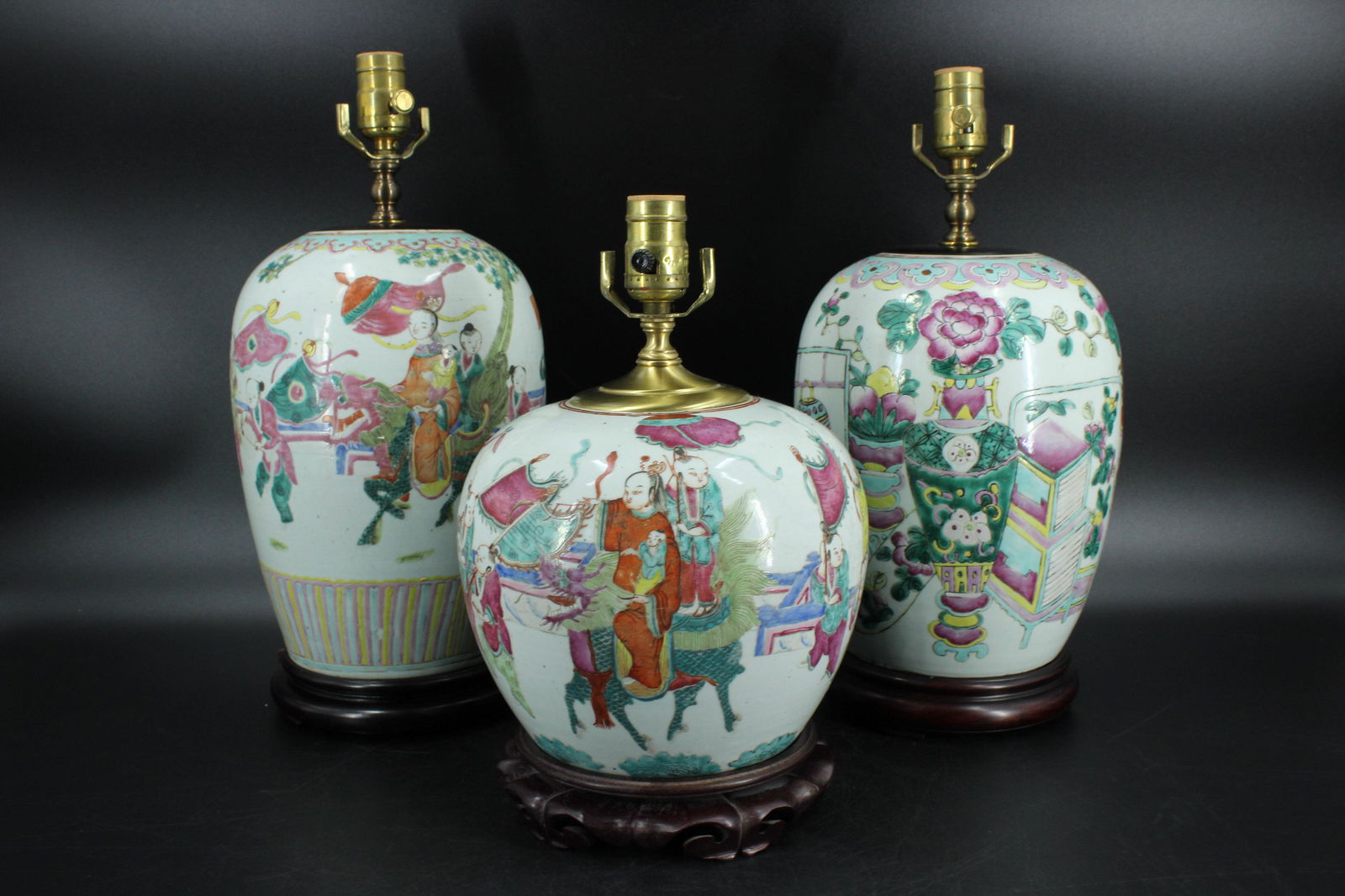 3 Chinese Enamel Porcelain Jar Table Lamps (1 of 20)