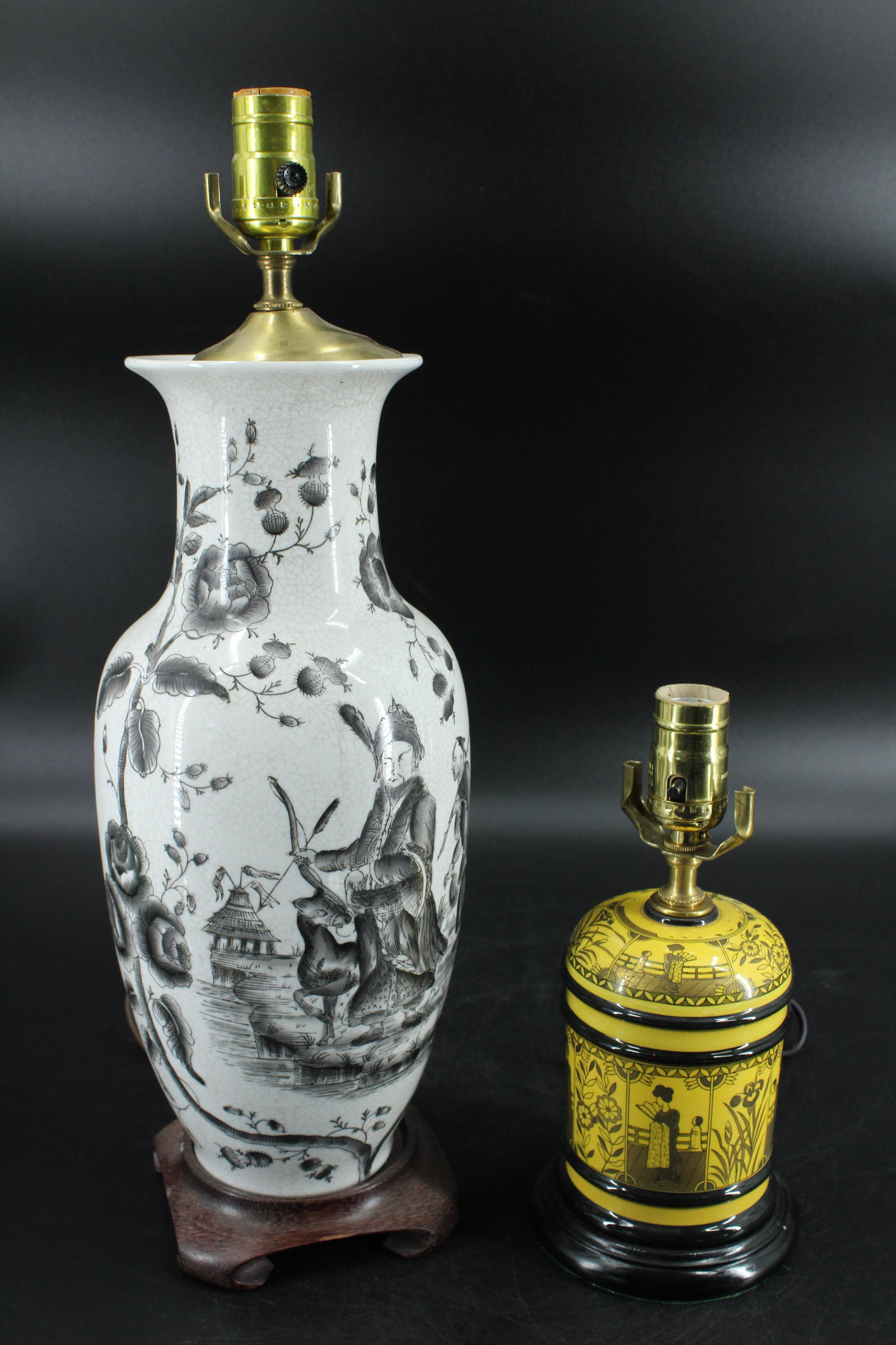 2 Chinese Slip Transfer Lamps: 2 Chinese Slip Transfer Lamps. Size: taller 20"