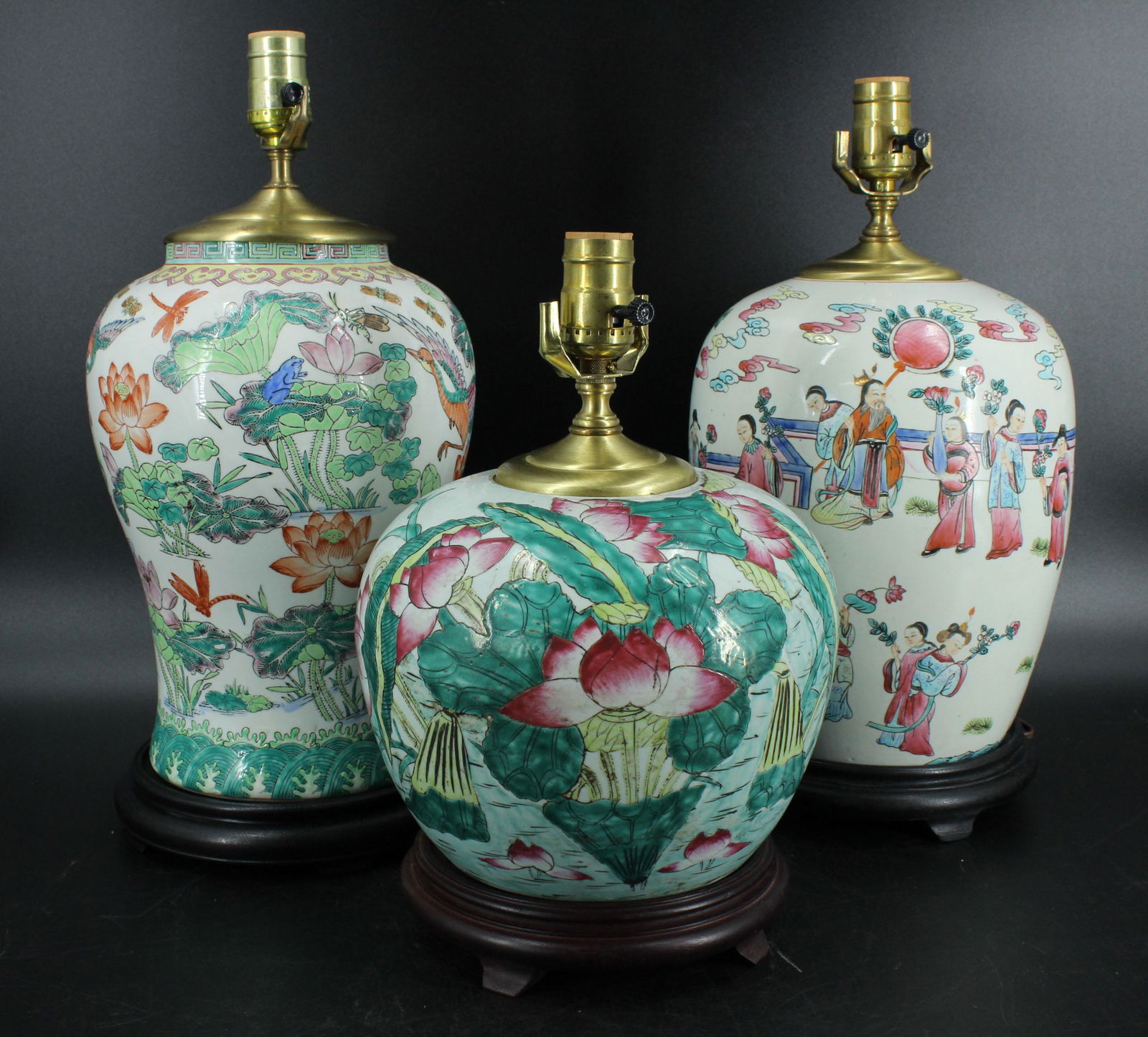 3 Chinese Enamel Porcelain Jar Table Lamps (1 of 20)
