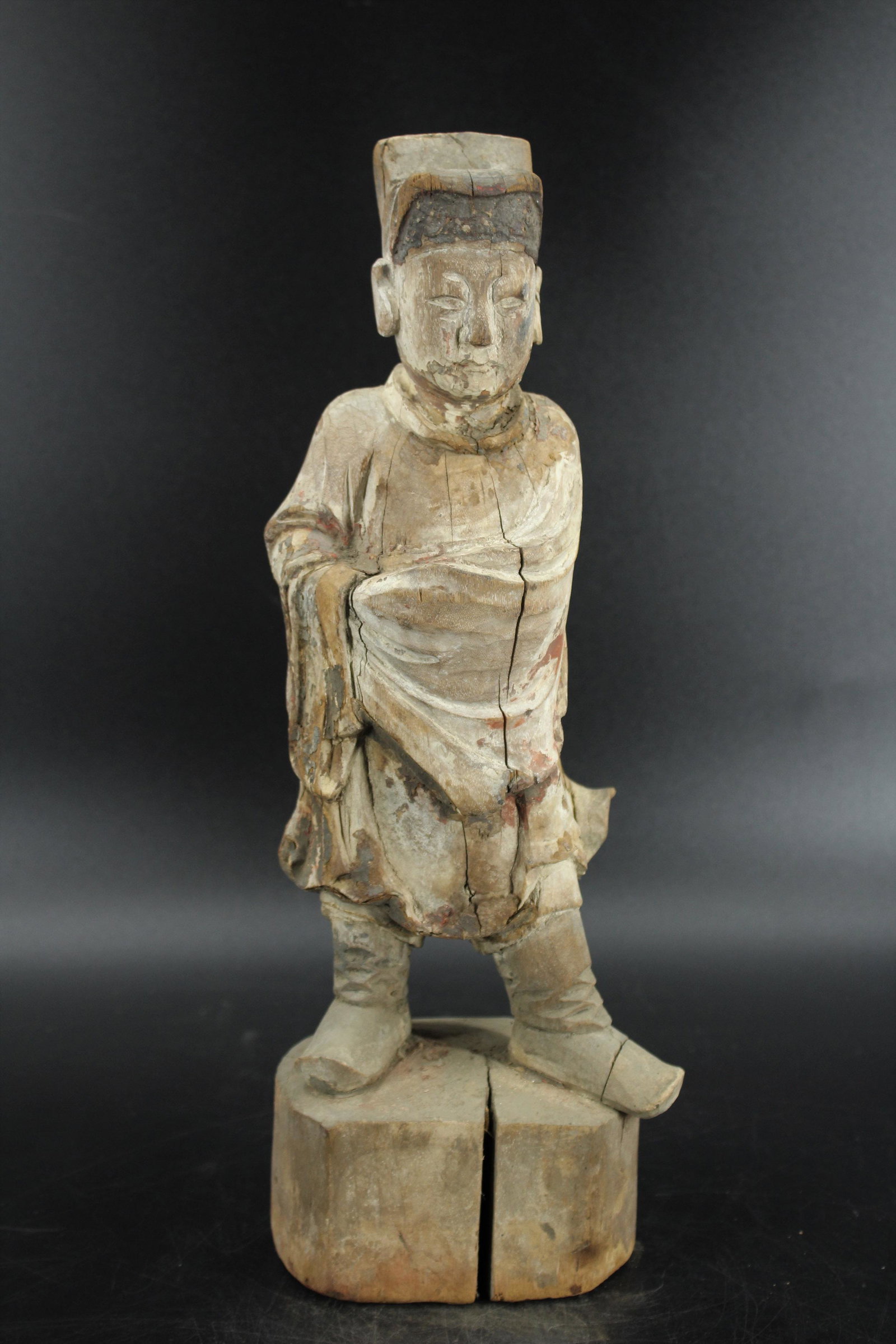 Korean Joseon Style Carved Wood Figure: Korean Joseon Style Carved Wood Figure. Size: 16" x 5" x 4.25"
