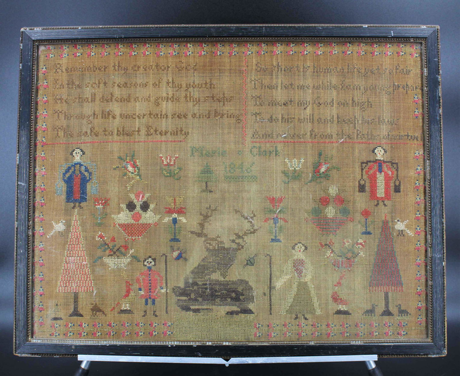 Framed 19th C. Needlework Sampler (1 of 9)