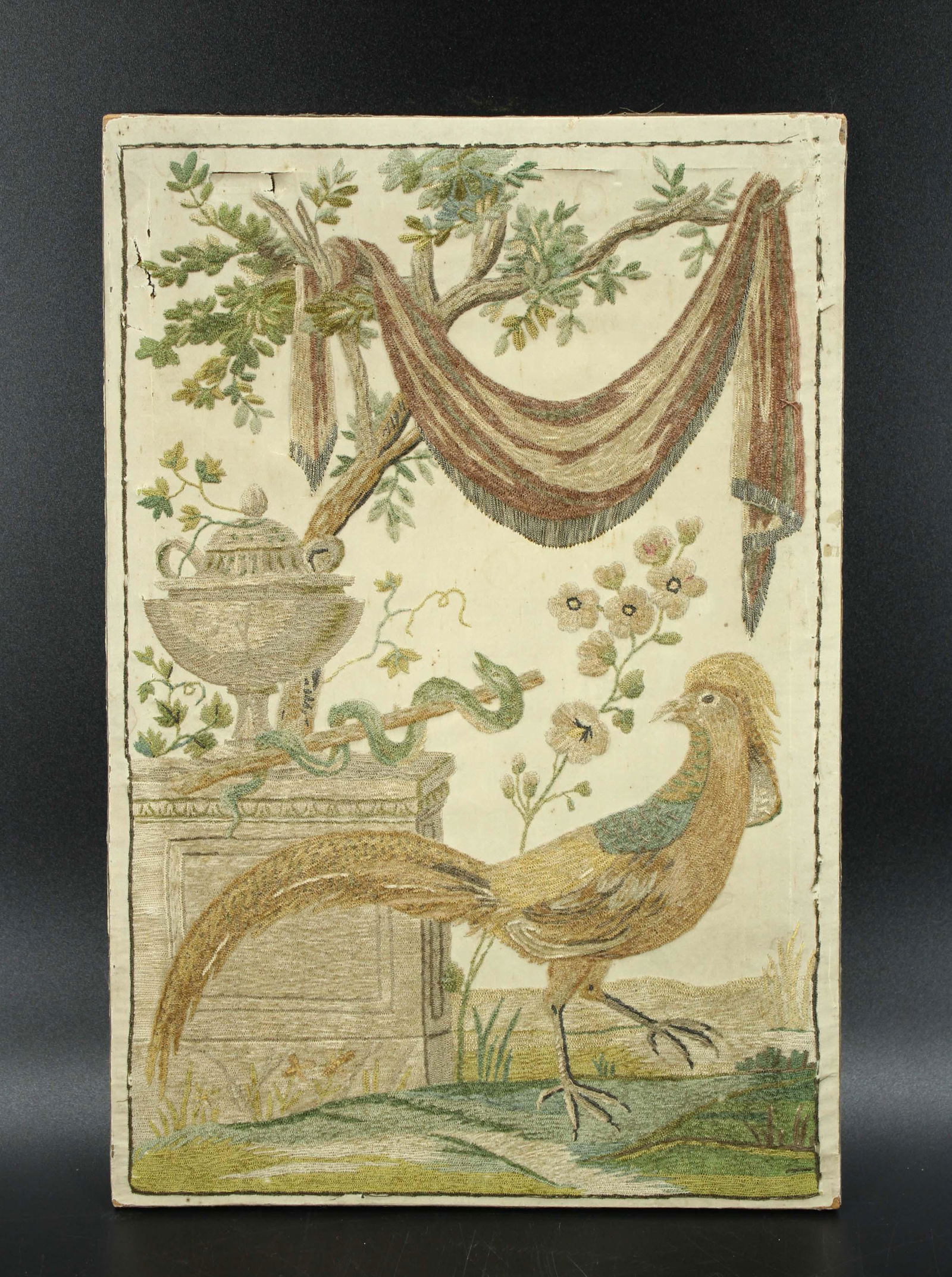Early 19th C Silk Needlework Mourning Panel (1 of 8)
