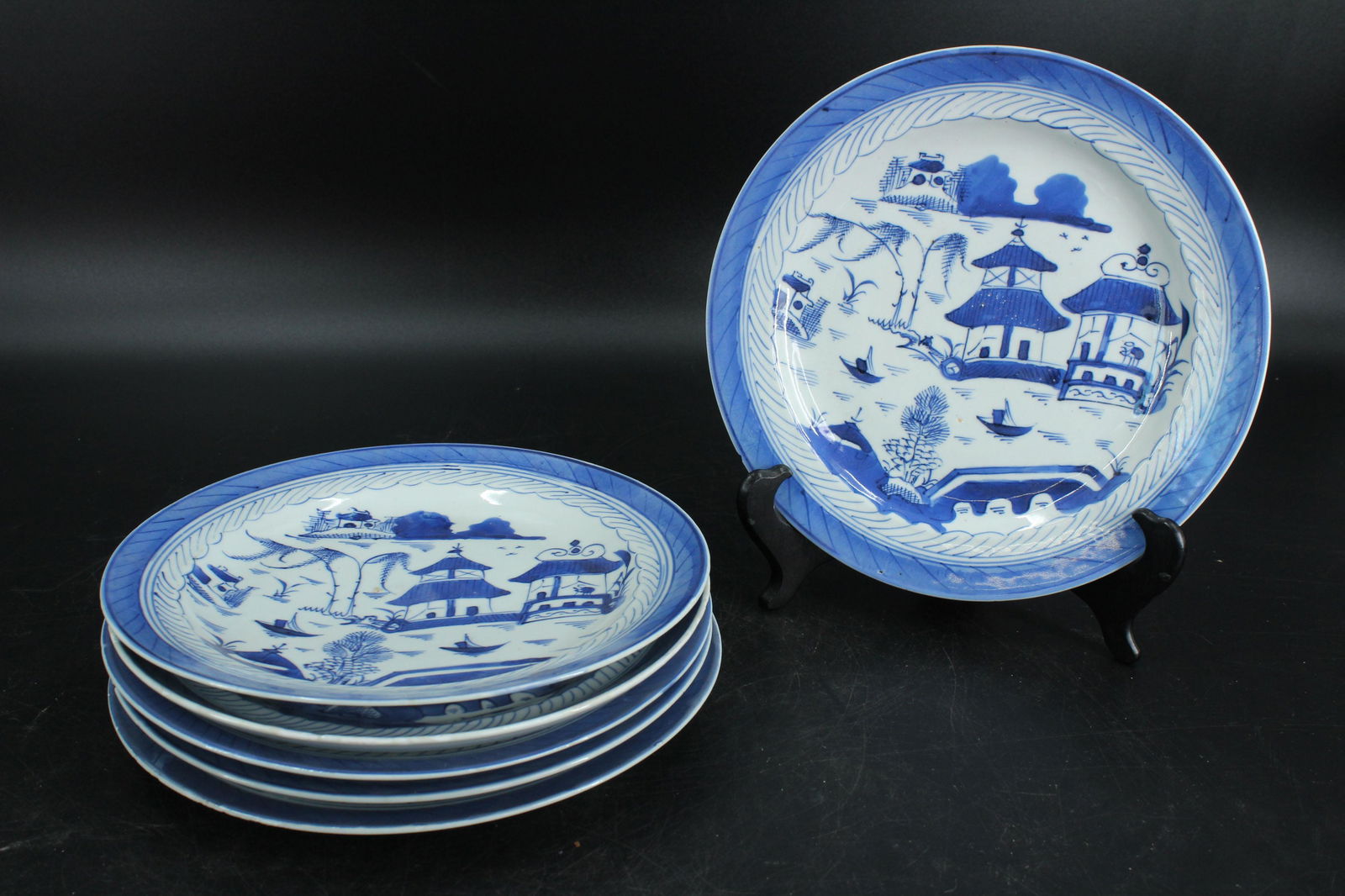 Set 6 Chinese Blue & White Export Porcelain Plates (1 of 5)