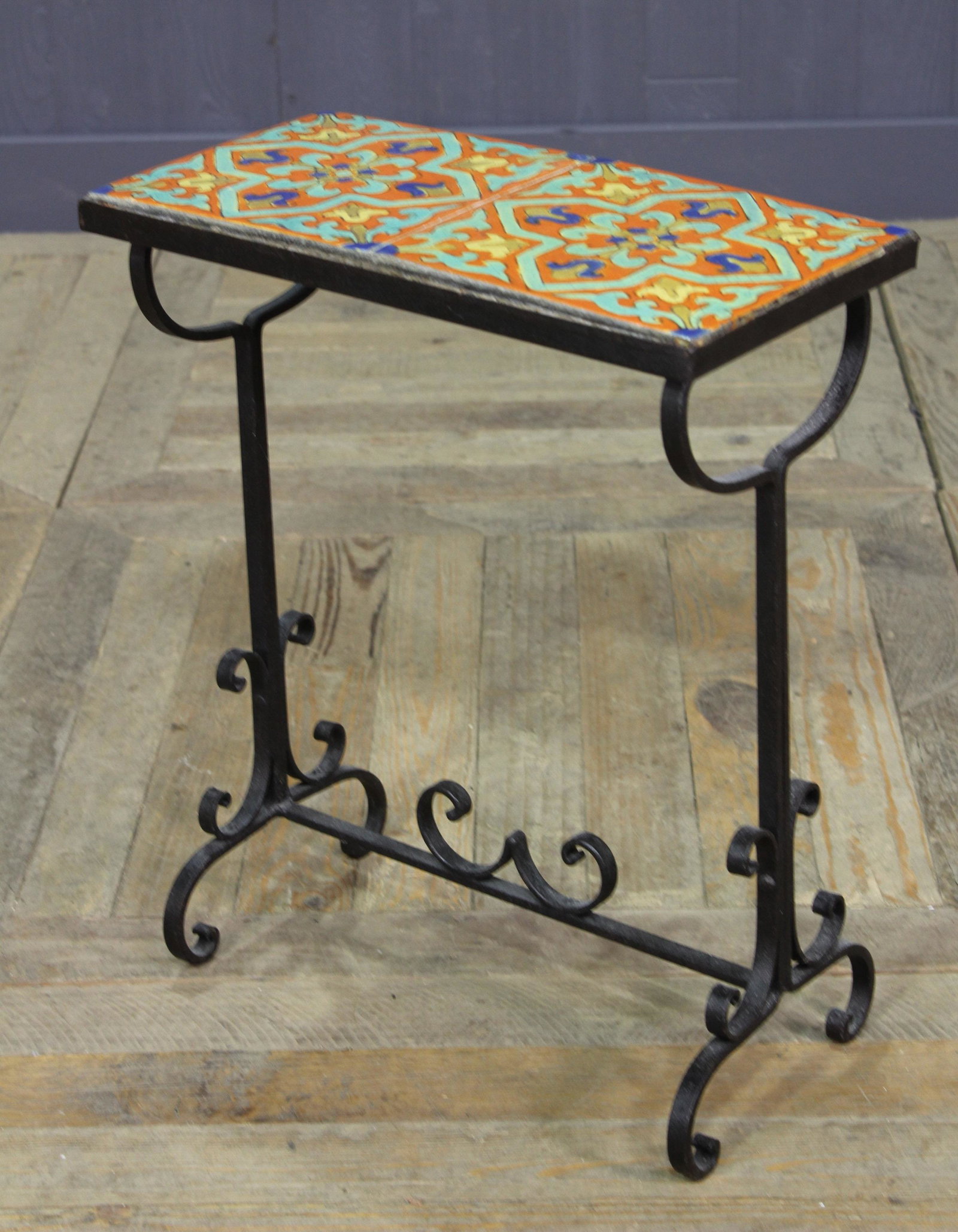 A Vintage Wrought Iron Tile Top Side Table (1 of 4)
