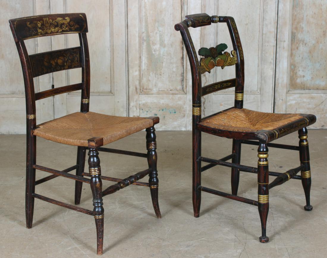 2 Similar Ebonized Paint Decorated Chairs (1 of 6)