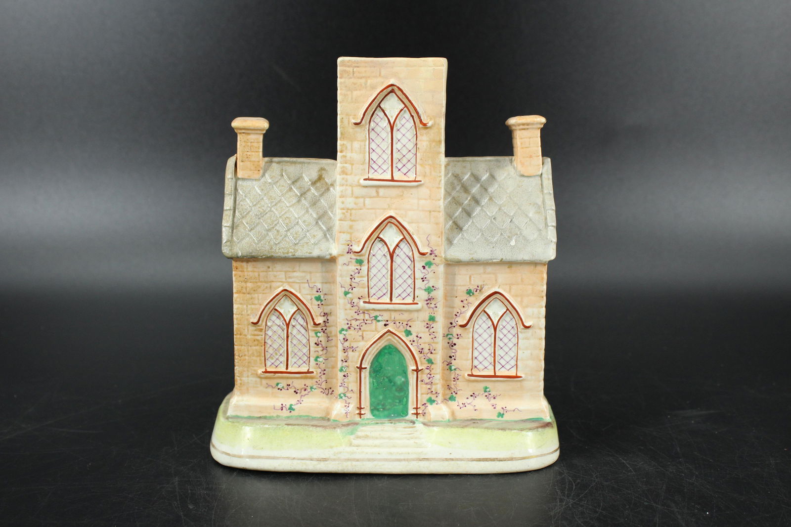 Antique Staffordshire House Vase: Antique Staffordshire House Vase. Size: 8.25" x 7.25" x 3.5" (NHJ180B)