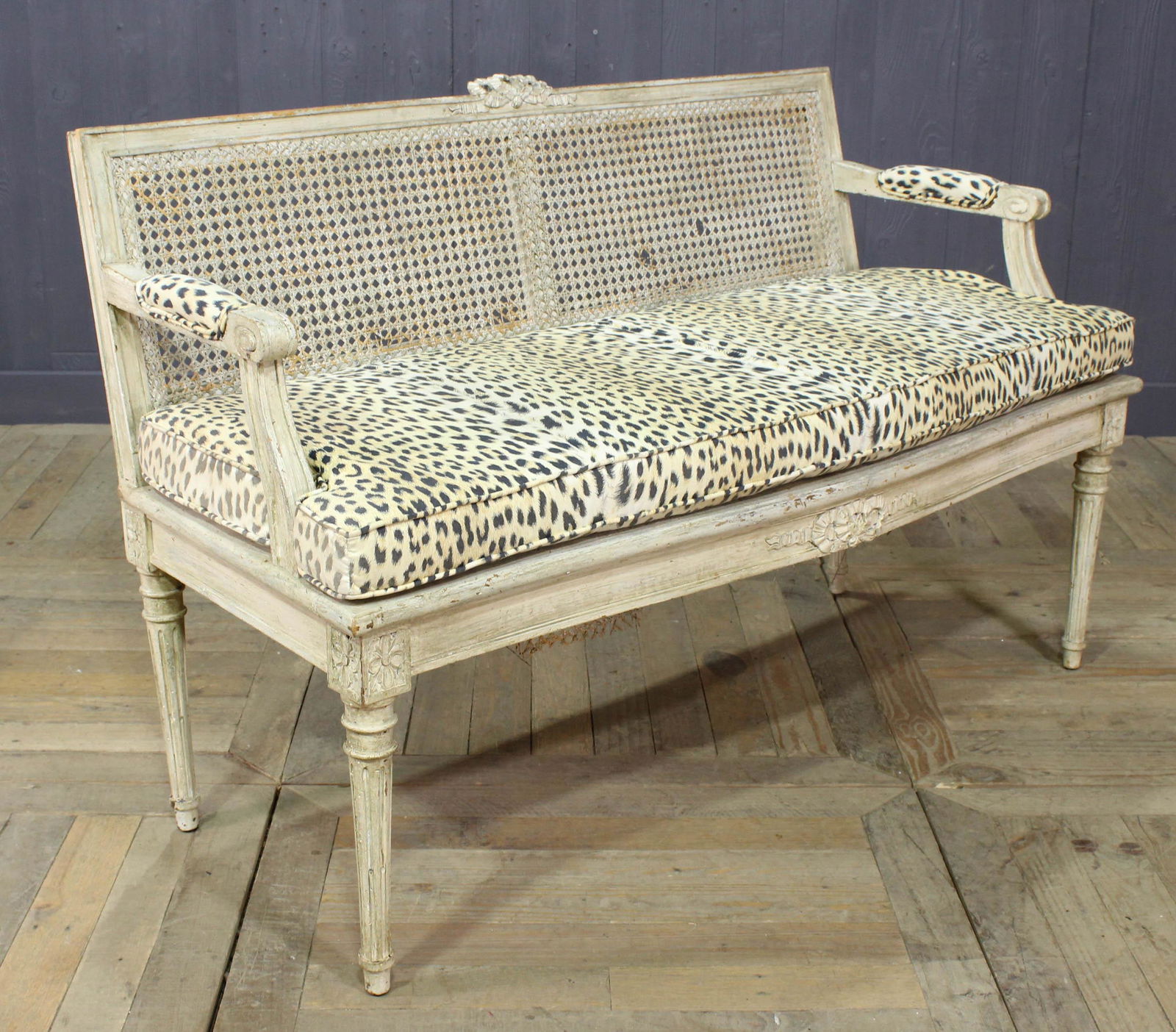 French Louis XVI Style Carved & Painted Settee (1 of 10)