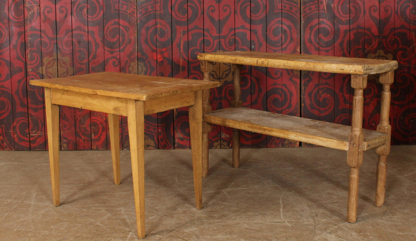 Antique Table and Open Shelf Server: Antique Table and Shelf. Size: larger 25" H x 36" W x 11.5" D