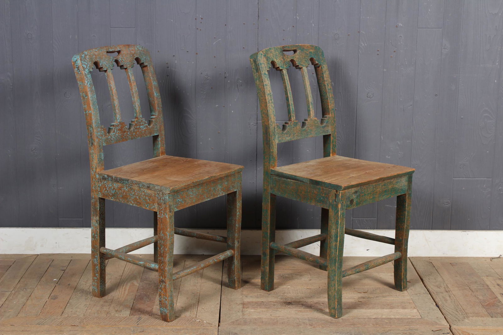 Pair 19th C Continental Carved and Painted Chairs (1 of 4)
