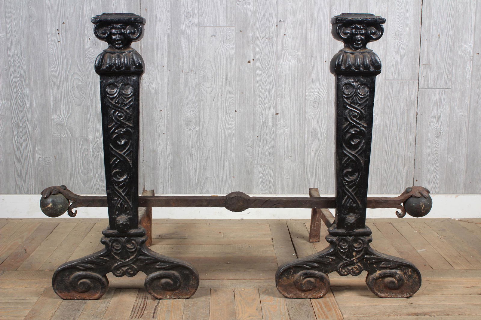 Monumental Pair Antique Cast Iron Andirons (1 of 5)