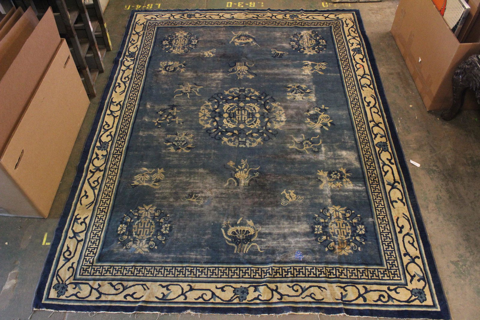 Chinese Peking Blue and White Rug 11'4" x 9'1" (1 of 5)