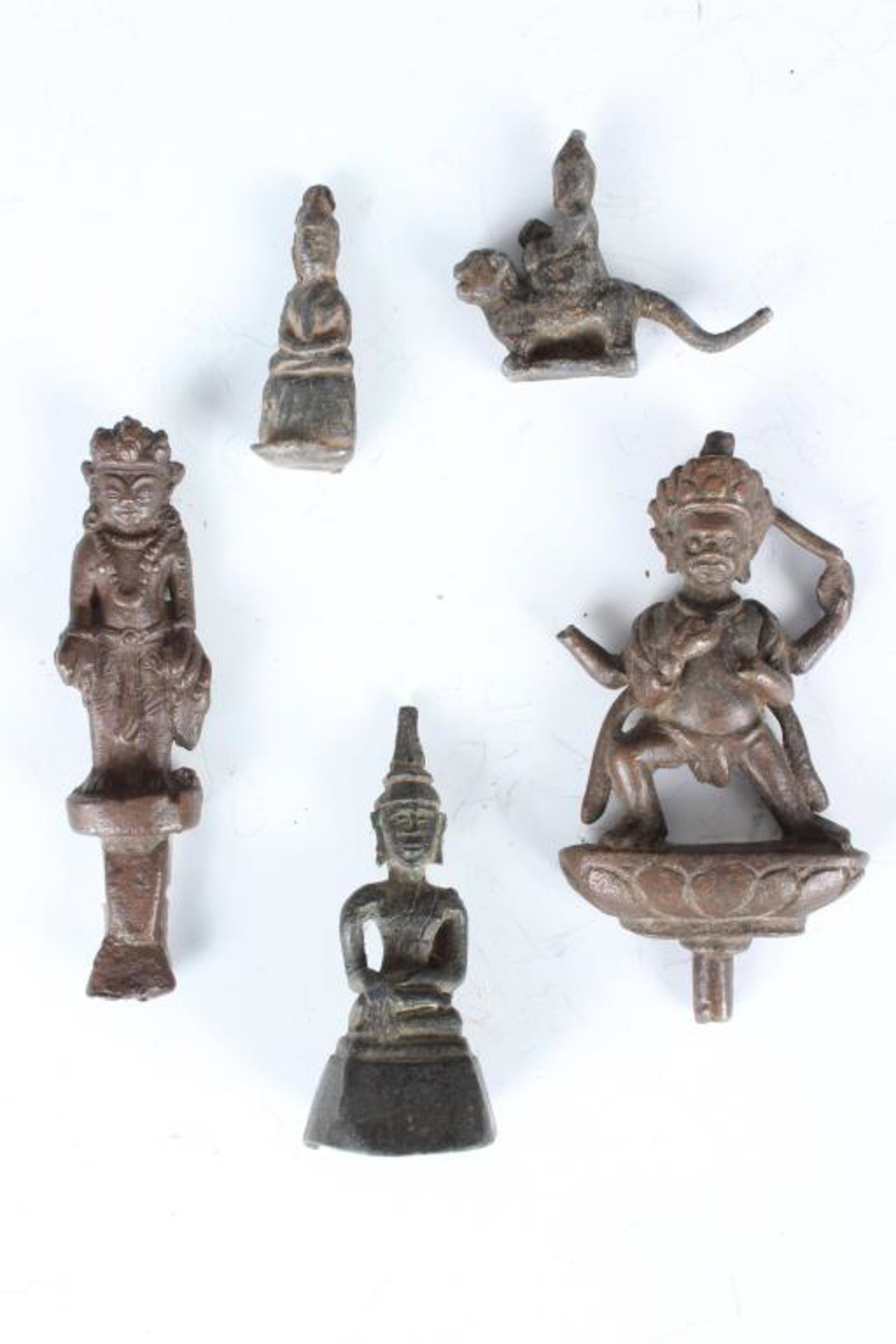 5 Antique Bronze Tibetan, Burmese Buddhist Statues: 5 Antique Bronze Tibetan, Burmese Buddhist Statues. Size: Tallest: 3.5" Tall